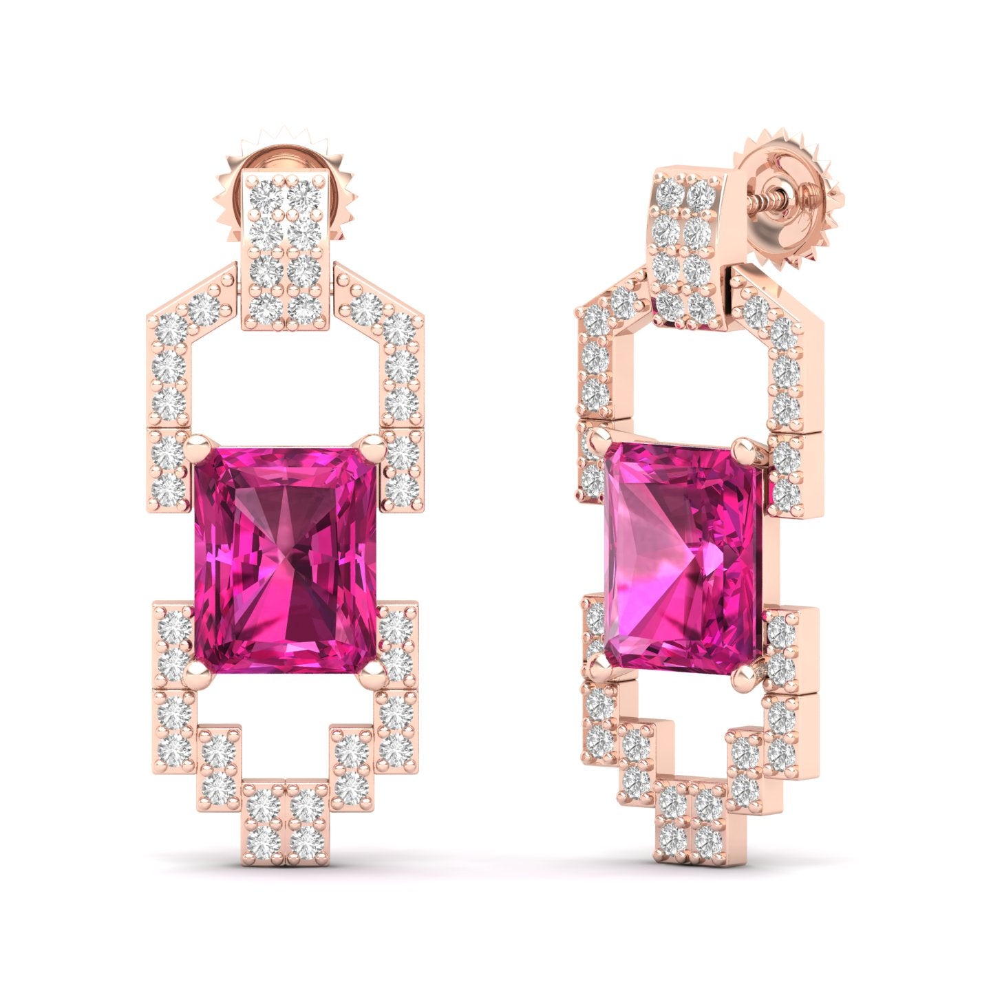 Maurya Morganite Art Deco Push Back Earrings with Diamonds