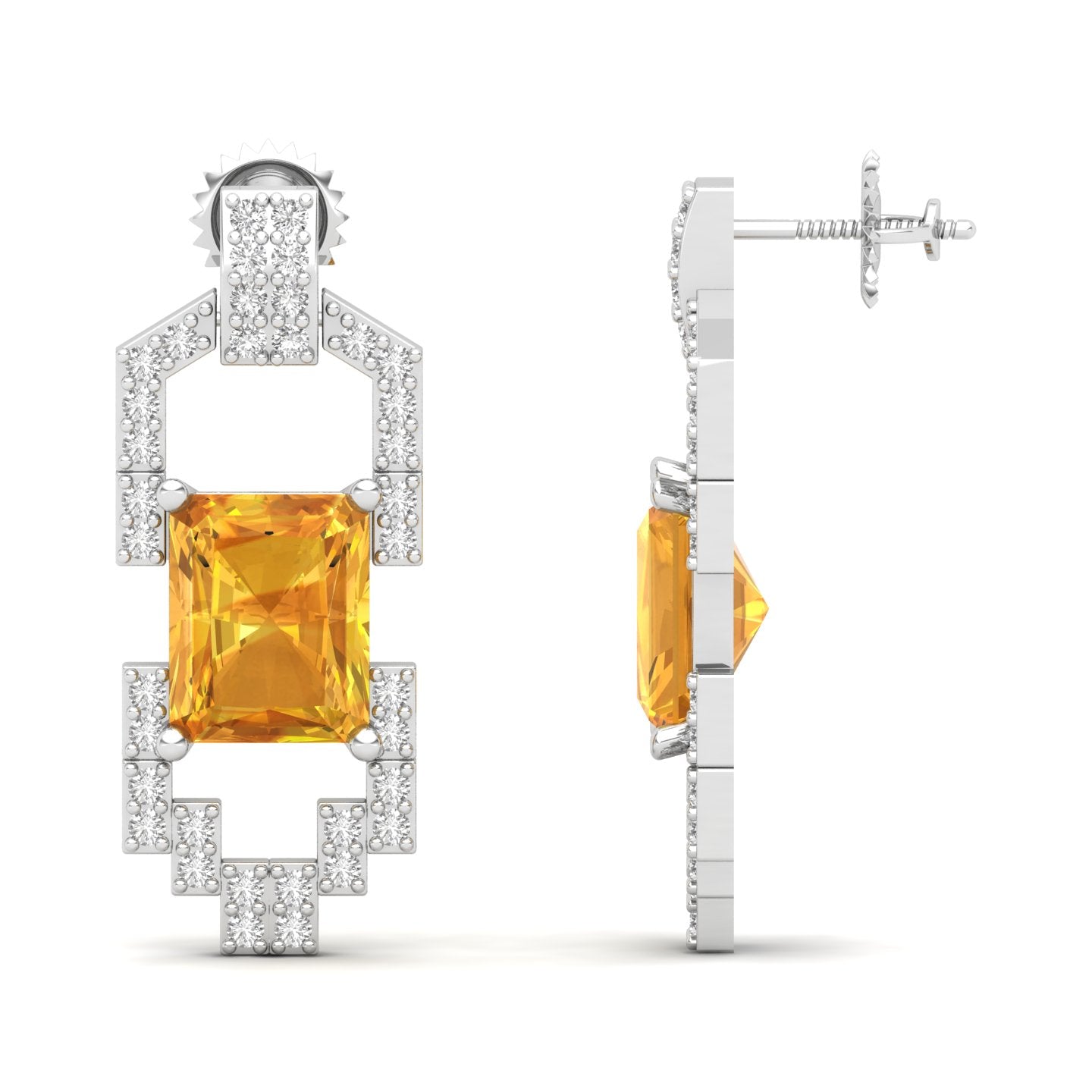 Maurya Morganite Art Deco Push Back Earrings with Diamonds