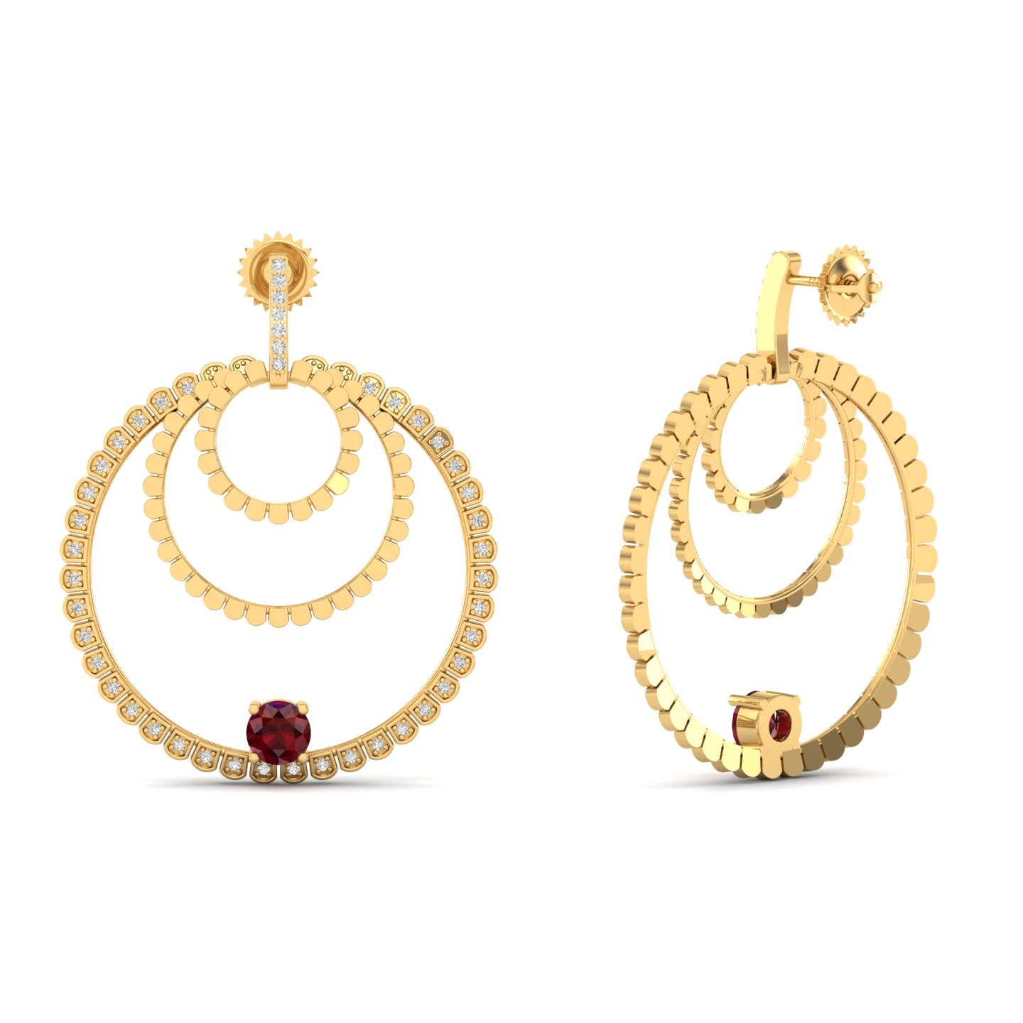 Maurya Circles Dangle Earrings with Ruby and Diamonds