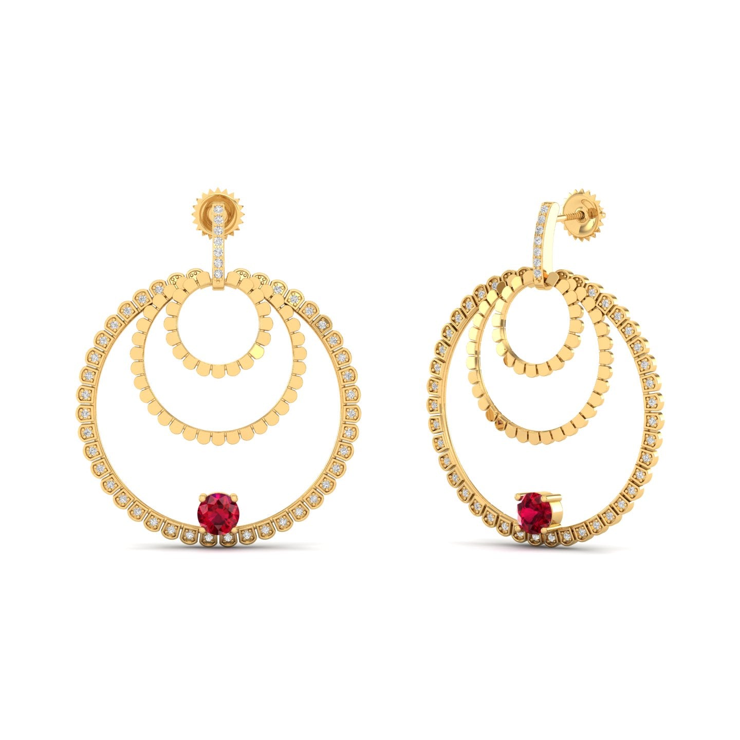 Maurya Circles Dangle Earrings with Ruby and Diamonds
