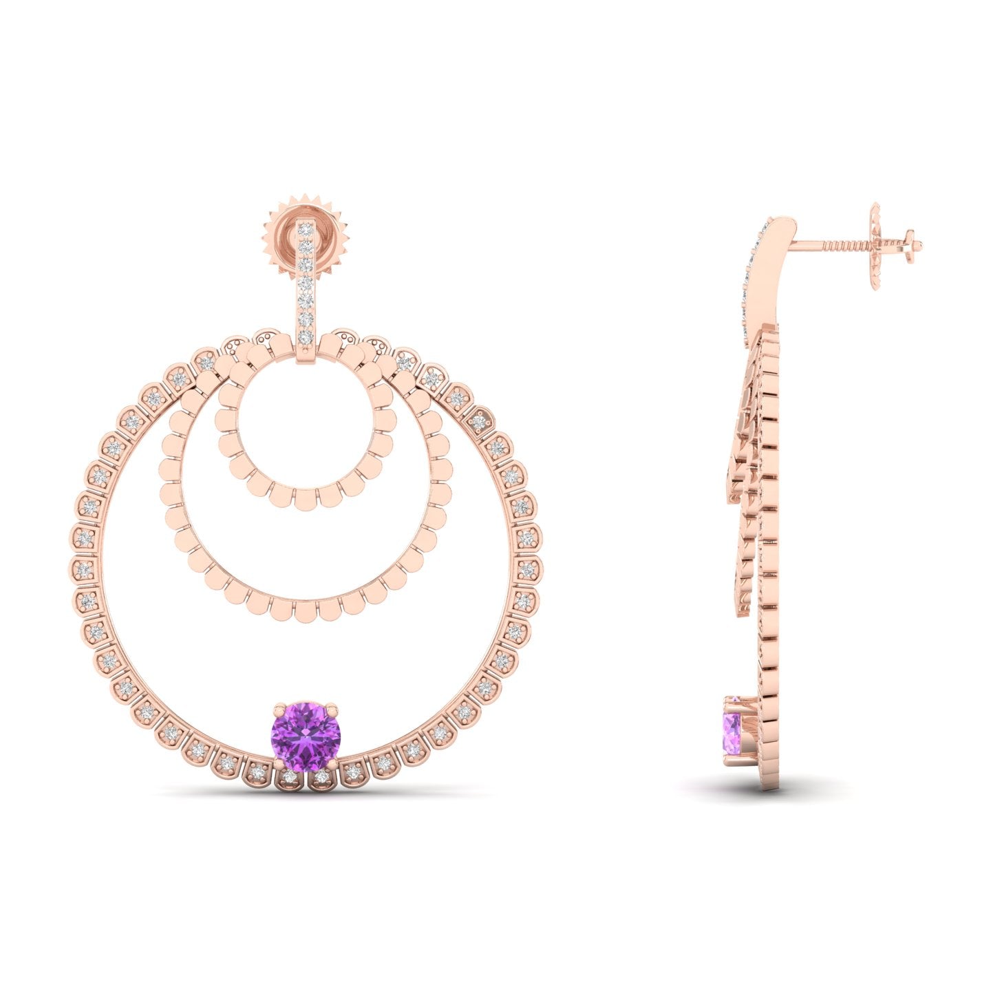 Maurya Circles Dangle Earrings with Ruby and Diamonds