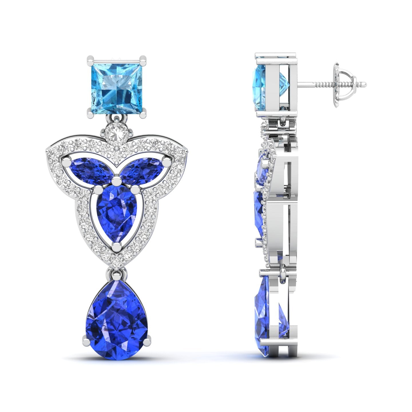 Maurya Water Moss Tanzanite Drop Earrings with Emerald and Diamonds