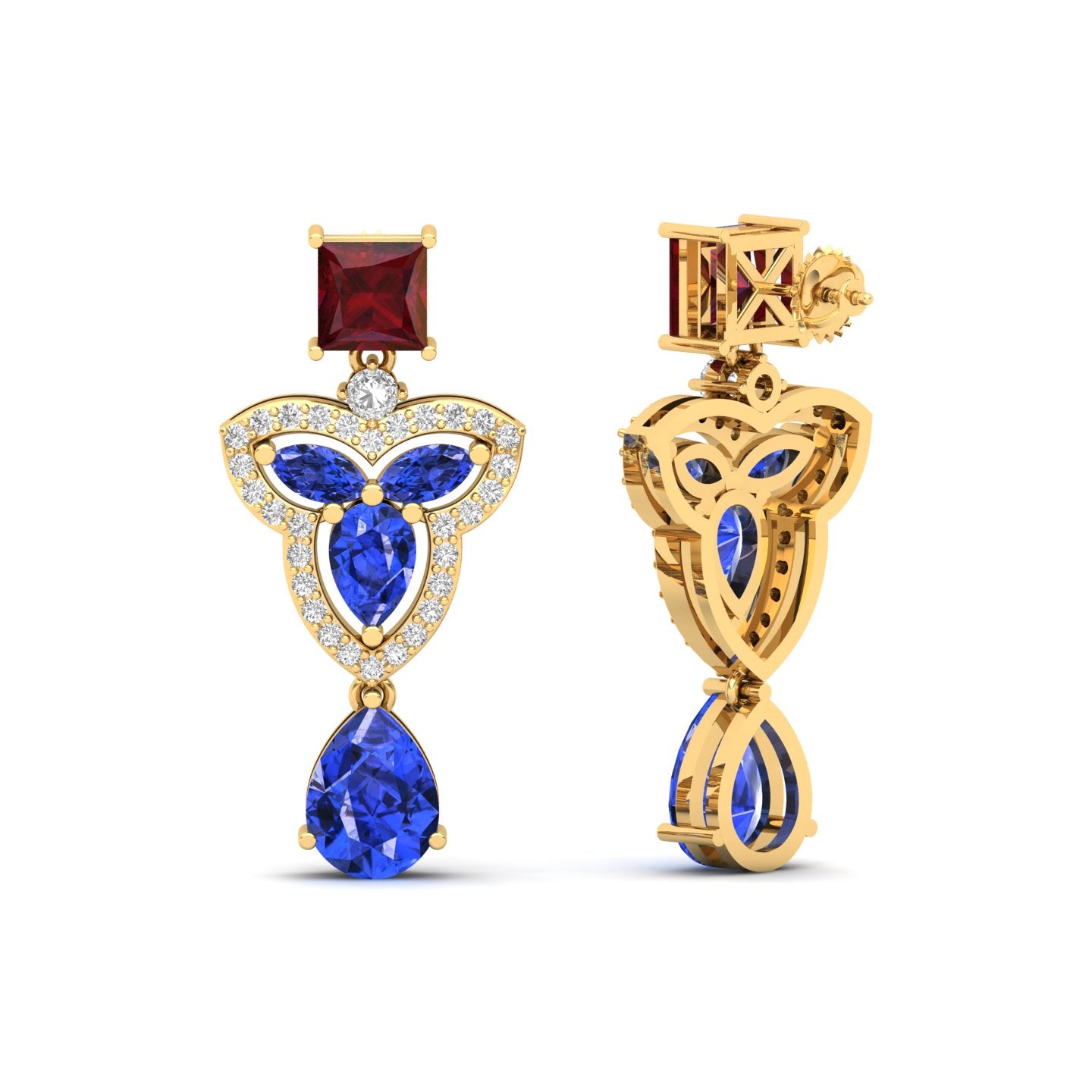 Maurya Water Moss Tanzanite Drop Earrings with Emerald and Diamonds