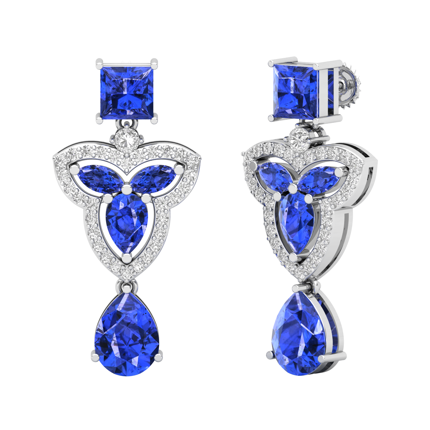 Maurya Water Moss Tanzanite Drop Earrings with Emerald and Diamonds