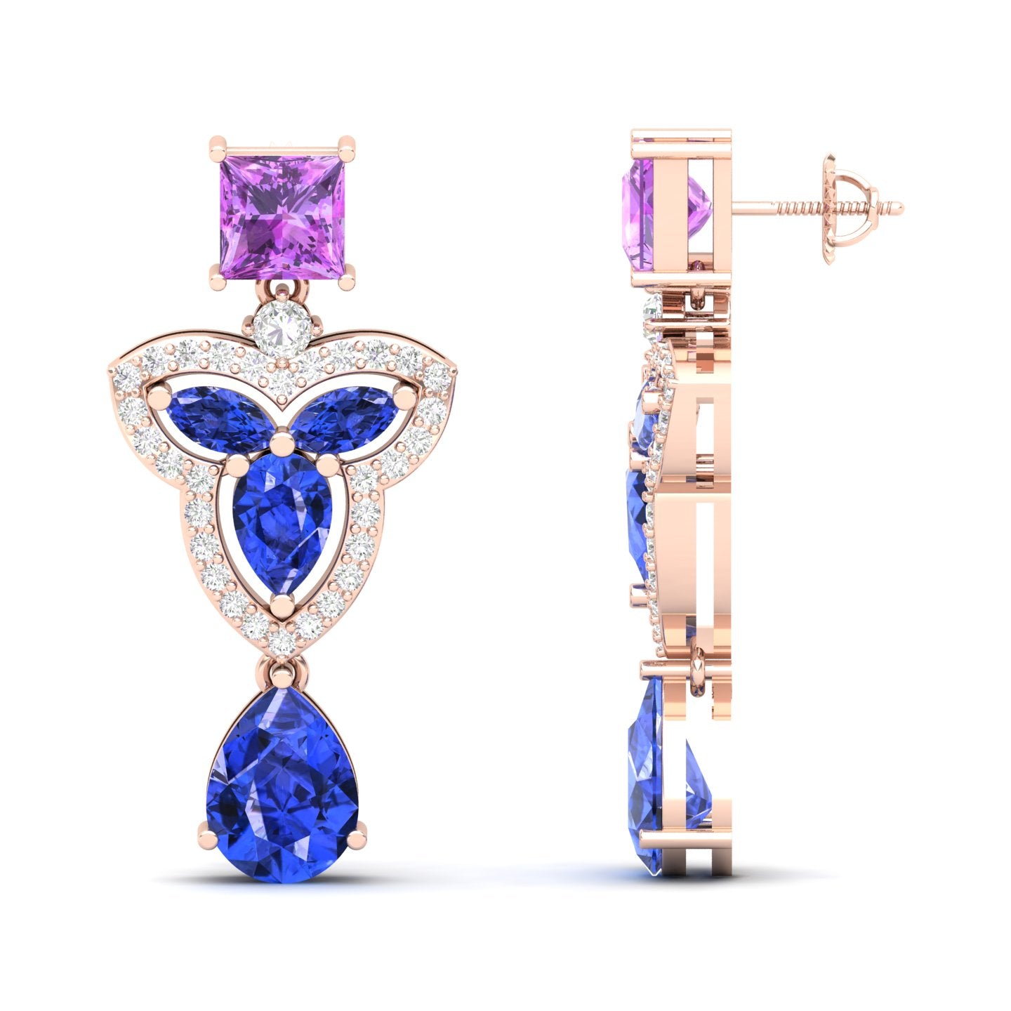 Maurya Water Moss Tanzanite Drop Earrings with Emerald and Diamonds