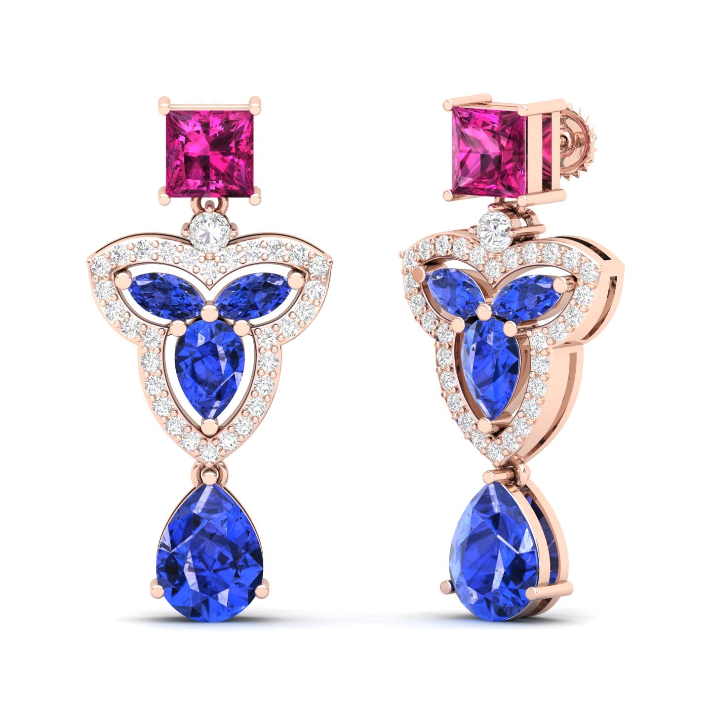 Maurya Water Moss Tanzanite Drop Earrings with Emerald and Diamonds