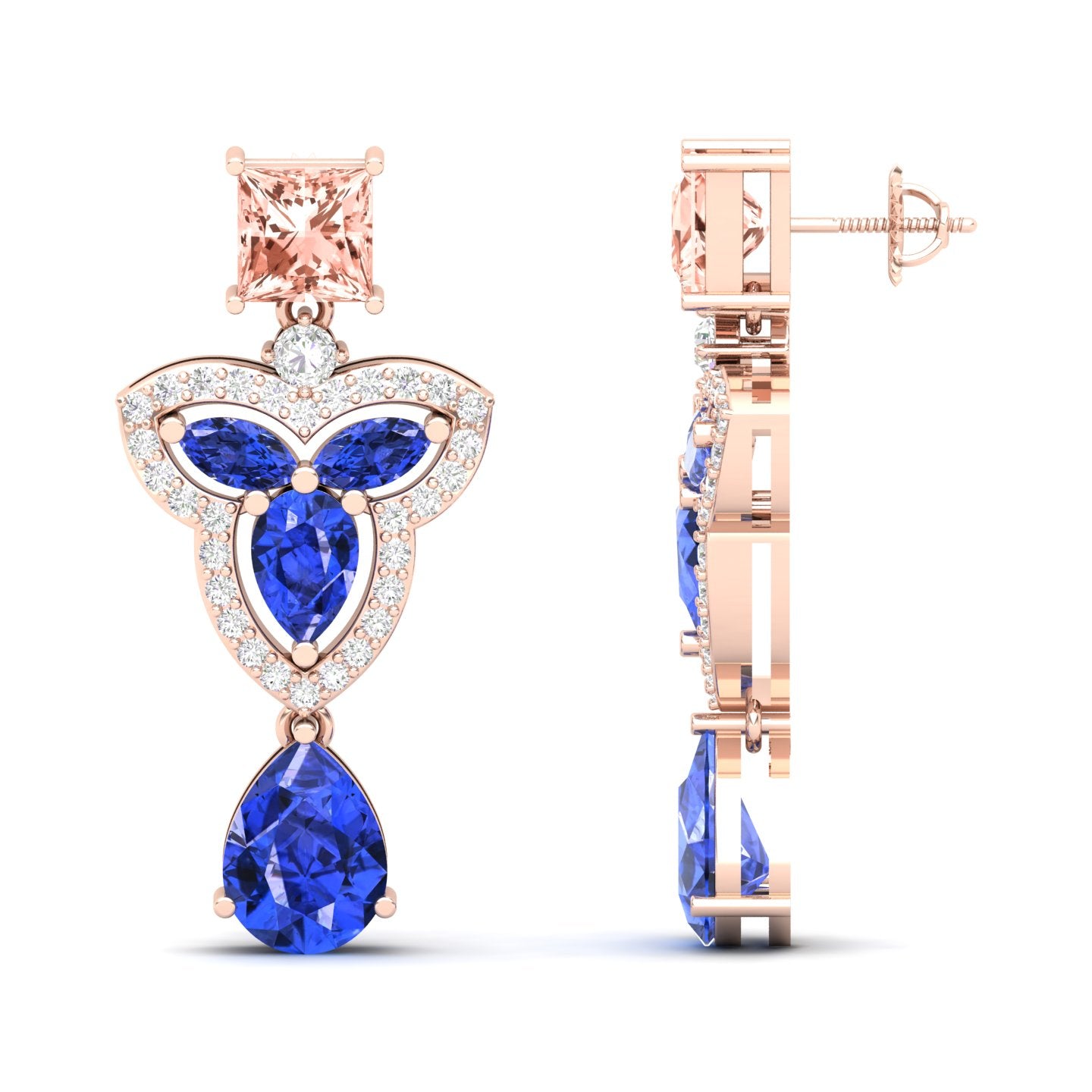 Maurya Water Moss Tanzanite Drop Earrings with Emerald and Diamonds