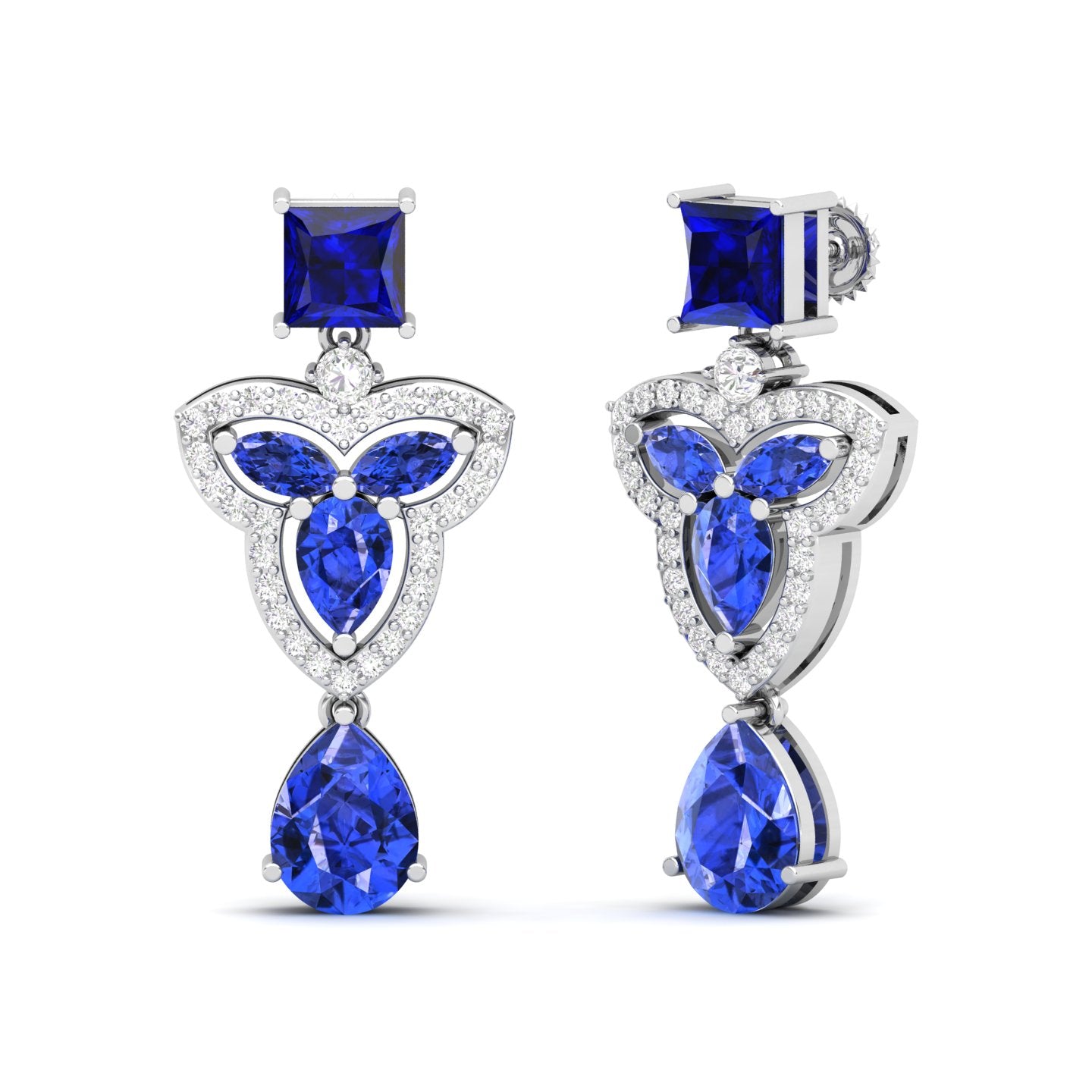 Maurya Water Moss Tanzanite Drop Earrings with Emerald and Diamonds