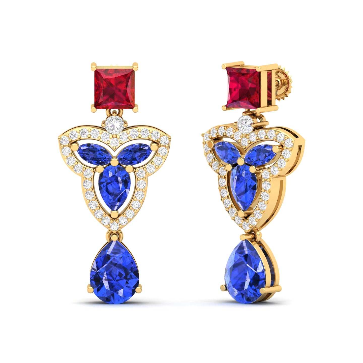 Maurya Water Moss Tanzanite Drop Earrings with Emerald and Diamonds