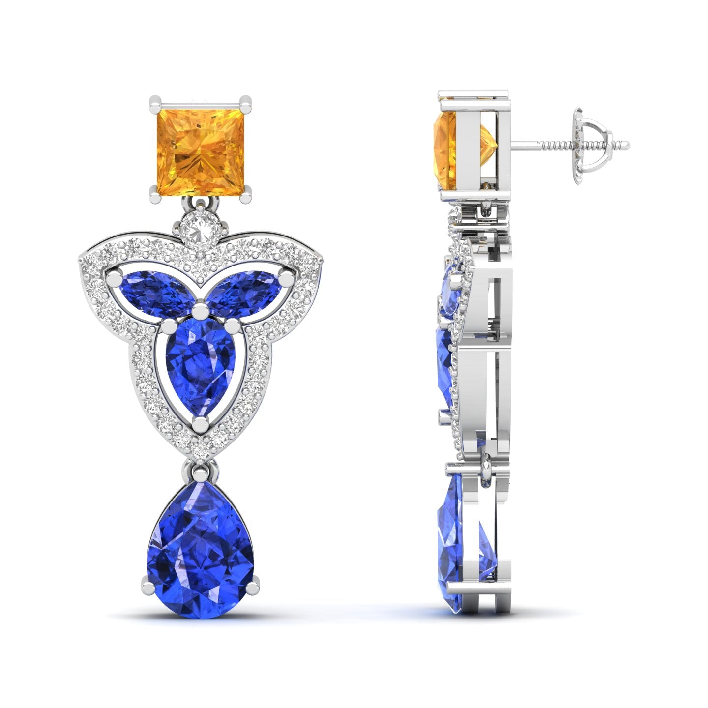 Maurya Water Moss Tanzanite Drop Earrings with Emerald and Diamonds