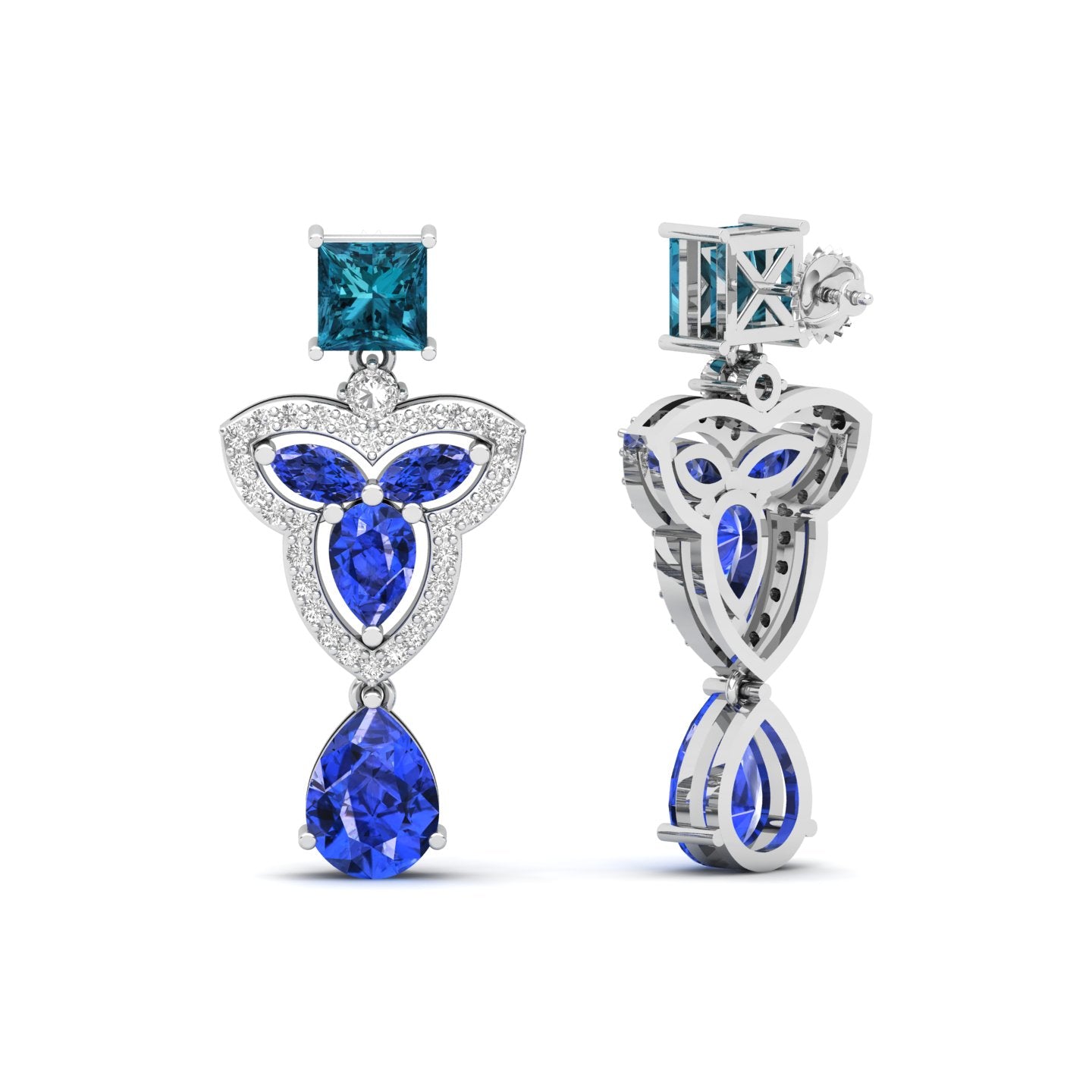 Maurya Water Moss Tanzanite Drop Earrings with Emerald and Diamonds