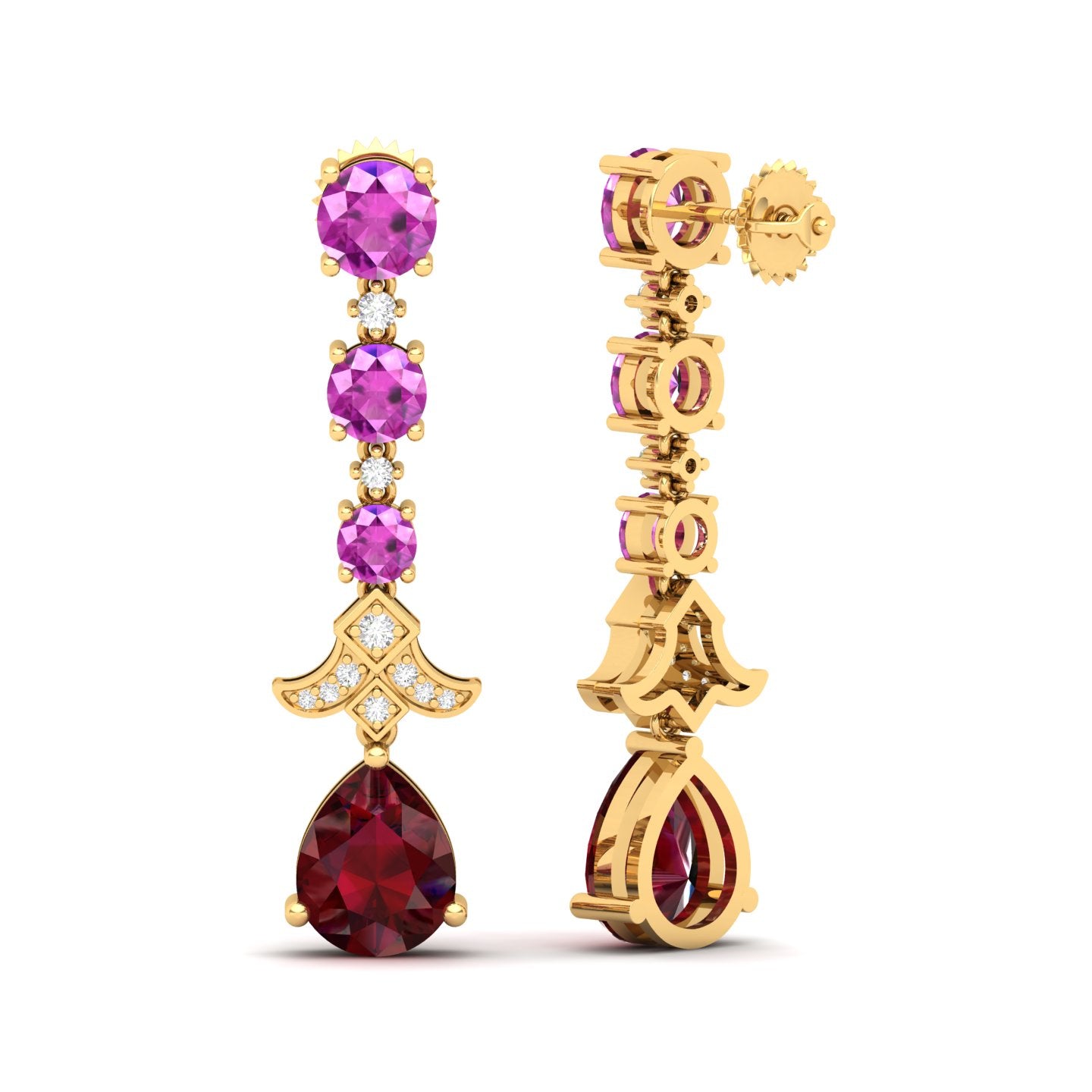 Maurya Citrine Chandelier Drop Earrings with Pink Amethyst and Diamonds