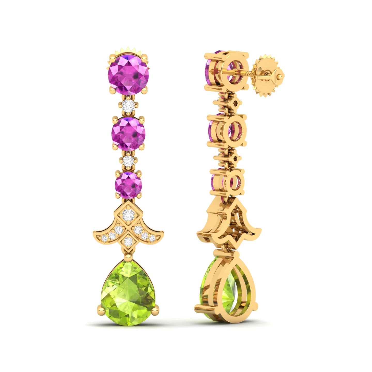 Maurya Citrine Chandelier Drop Earrings with Pink Amethyst and Diamonds