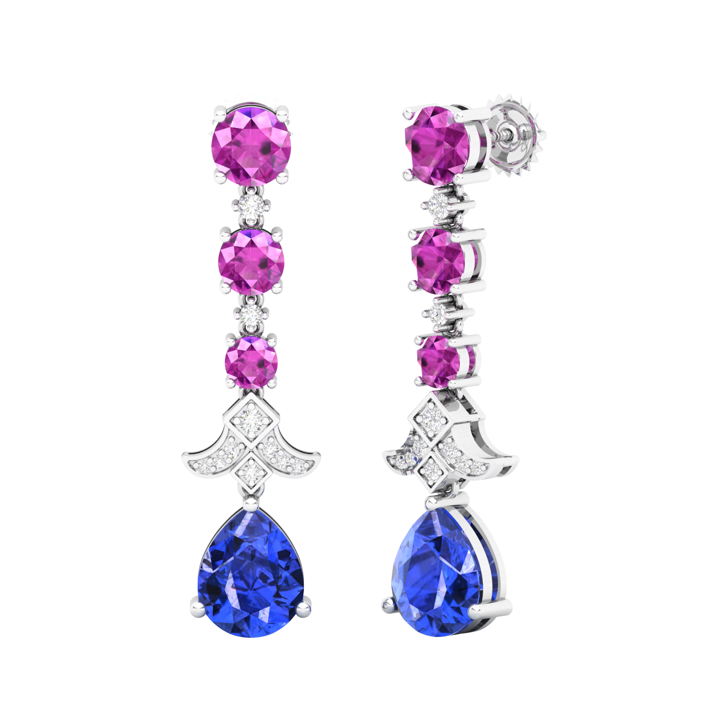 Maurya Citrine Chandelier Drop Earrings with Pink Amethyst and Diamonds