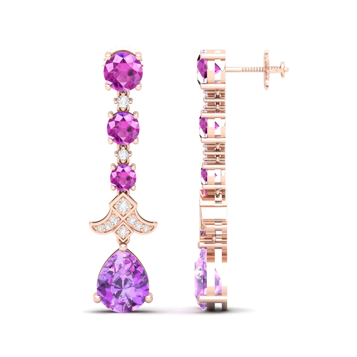 Maurya Citrine Chandelier Drop Earrings with Pink Amethyst and Diamonds