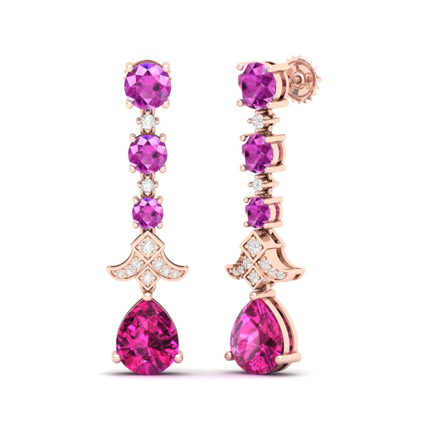 Maurya Citrine Chandelier Drop Earrings with Pink Amethyst and Diamonds