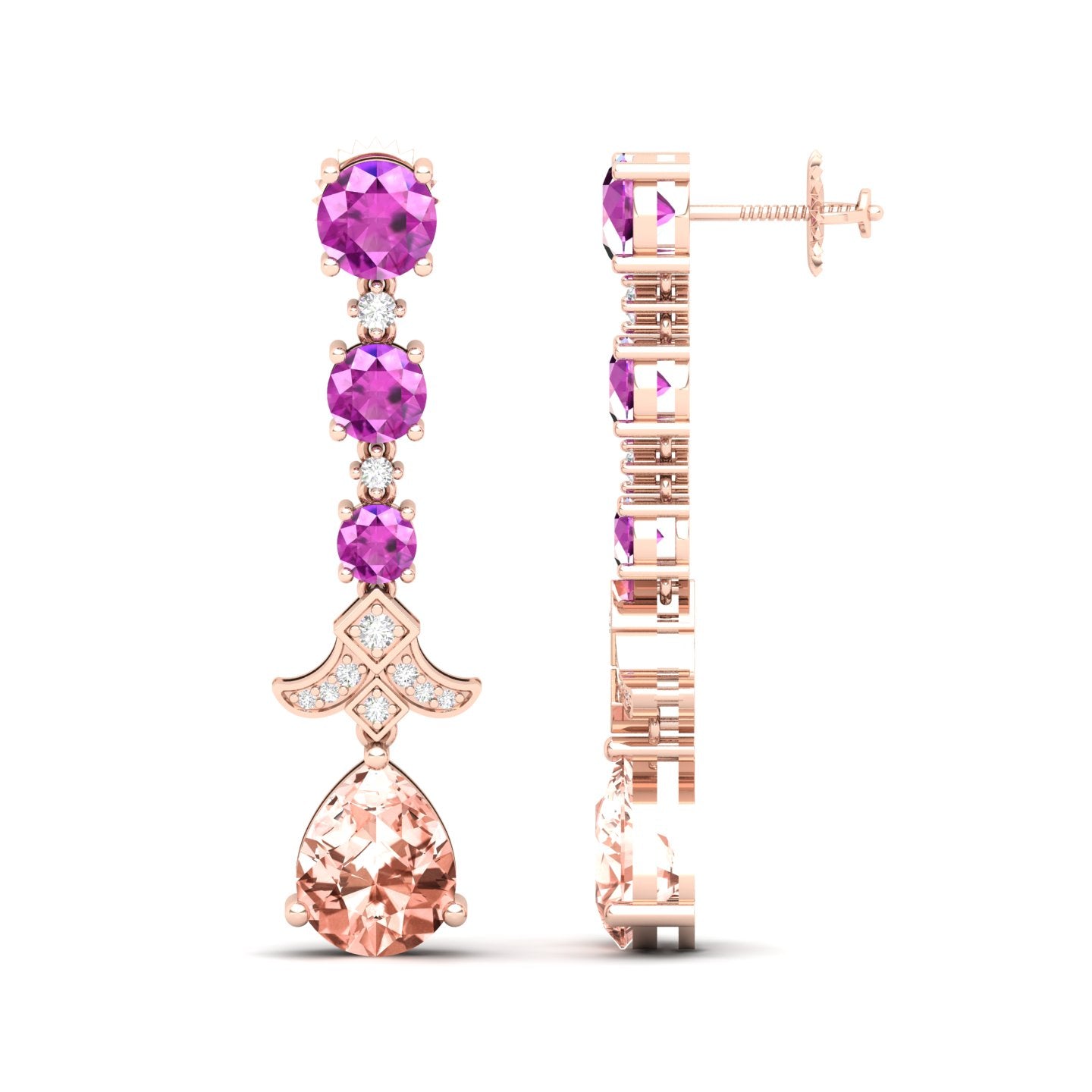 Maurya Citrine Chandelier Drop Earrings with Pink Amethyst and Diamonds