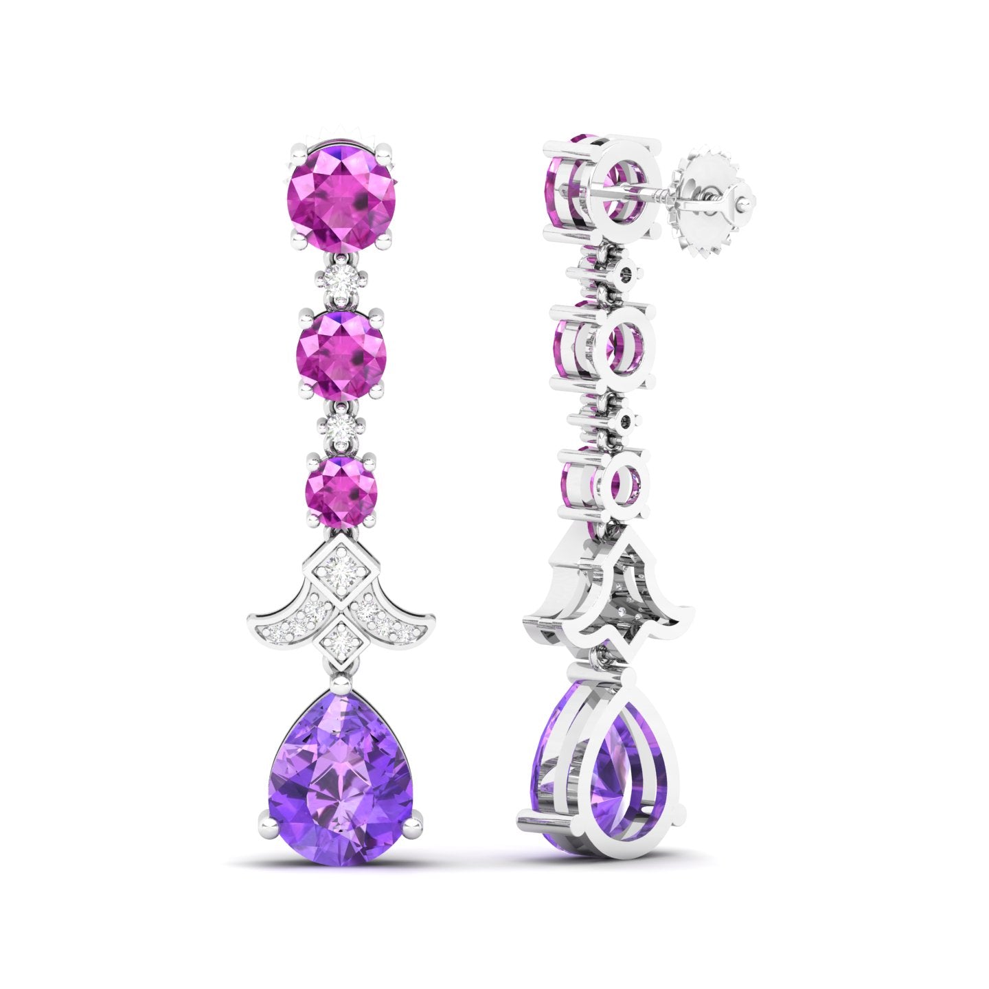 Maurya Citrine Chandelier Drop Earrings with Pink Amethyst and Diamonds