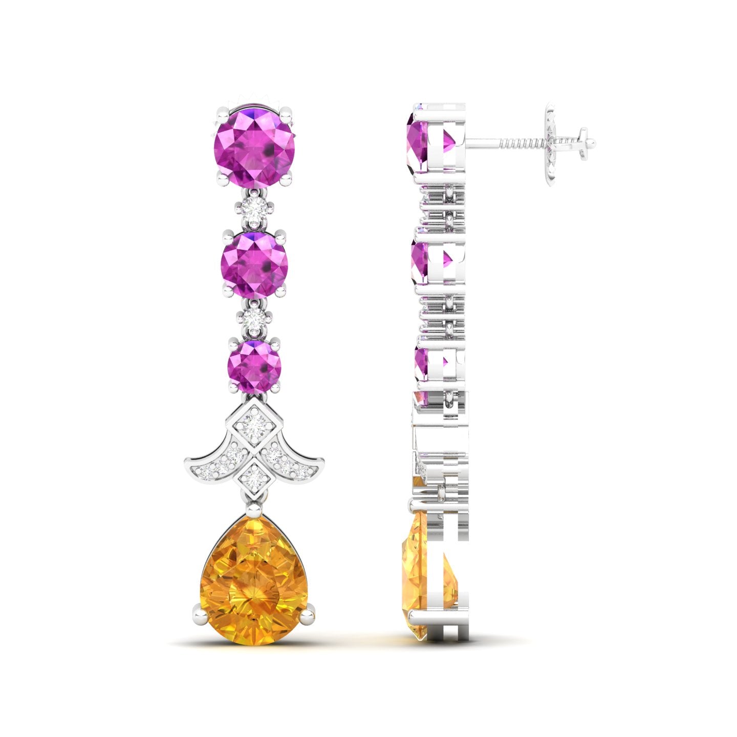 Maurya Citrine Chandelier Drop Earrings with Pink Amethyst and Diamonds