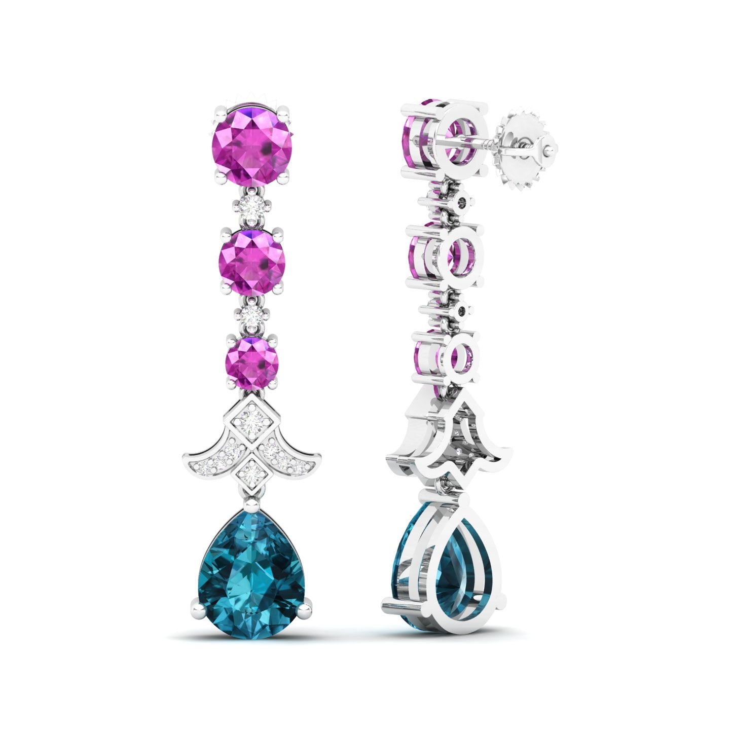 Maurya Citrine Chandelier Drop Earrings with Pink Amethyst and Diamonds