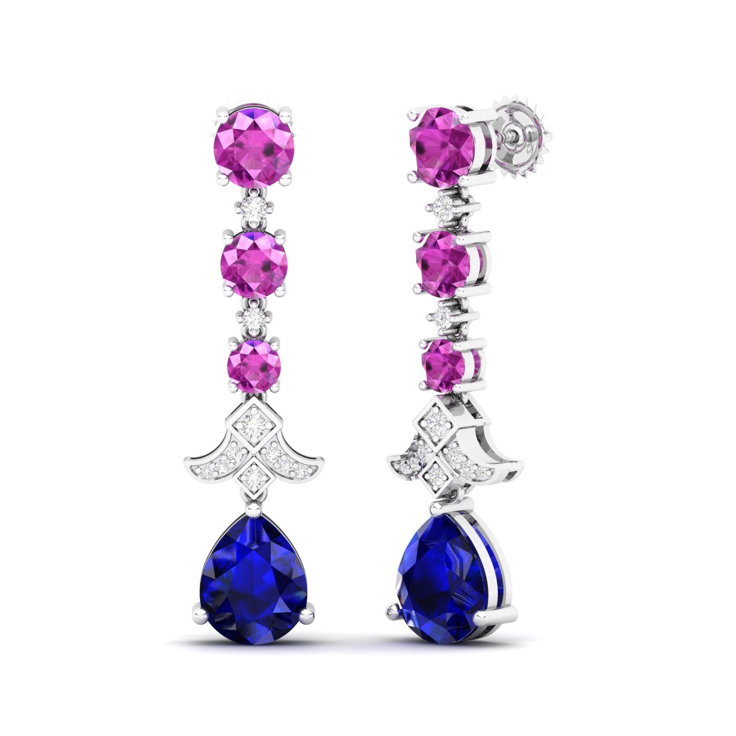 Maurya Citrine Chandelier Drop Earrings with Pink Amethyst and Diamonds