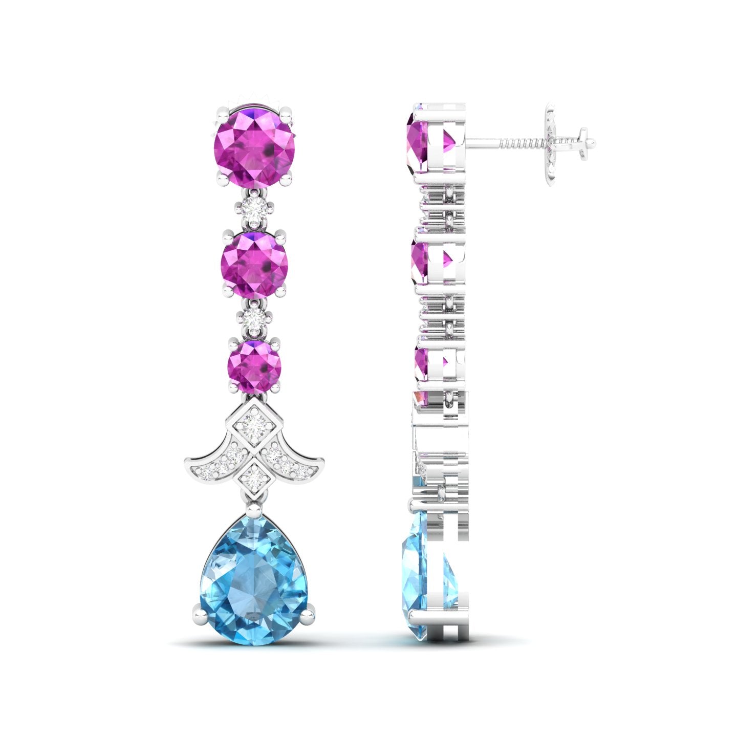 Maurya Citrine Chandelier Drop Earrings with Pink Amethyst and Diamonds
