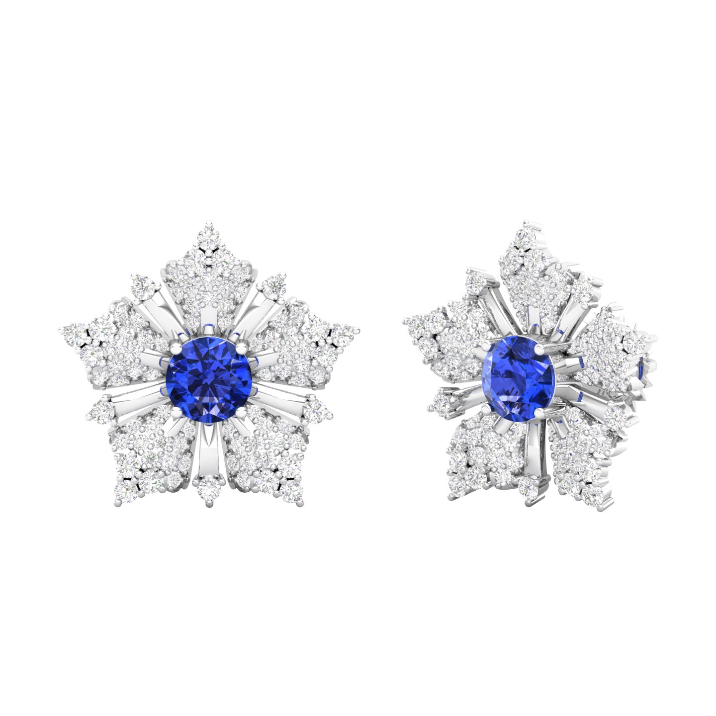 Maurya Nivis Push Back Earrings with Blue Sapphire and Diamonds