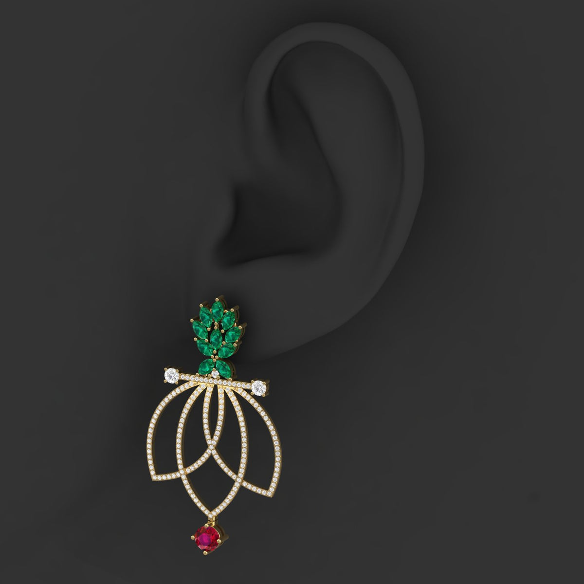 Maurya Lois Ruby and Pink Amethyst Chandelier Dangle Earrings with Diamond