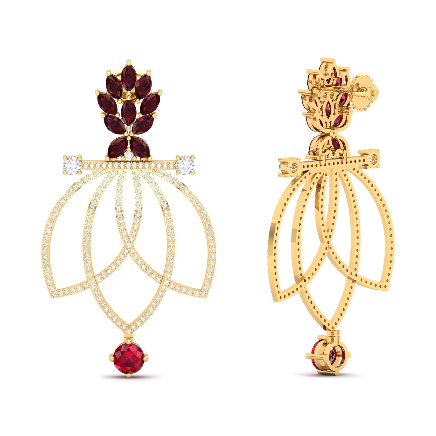 Maurya Lois Ruby and Pink Amethyst Chandelier Dangle Earrings with Diamond