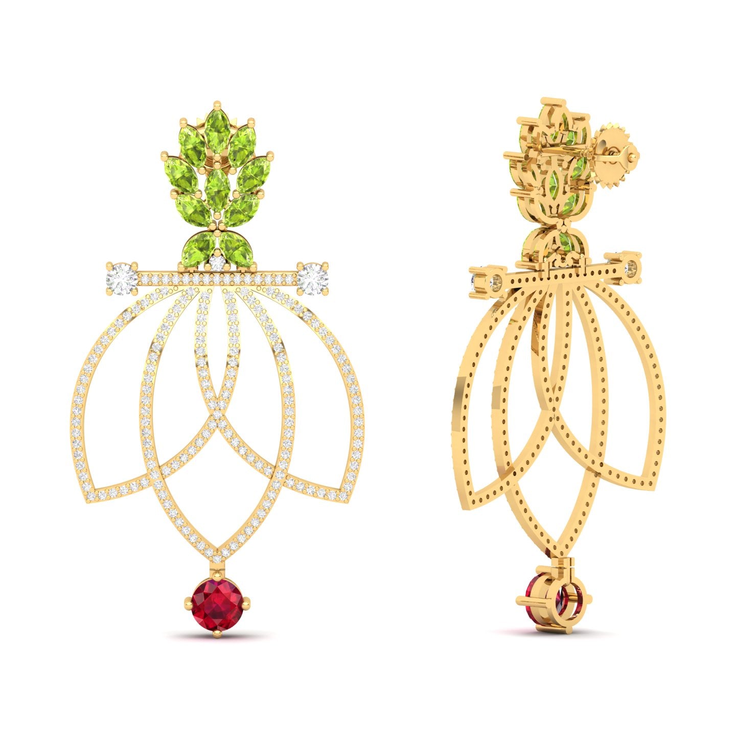 Maurya Lois Ruby and Pink Amethyst Chandelier Dangle Earrings with Diamond