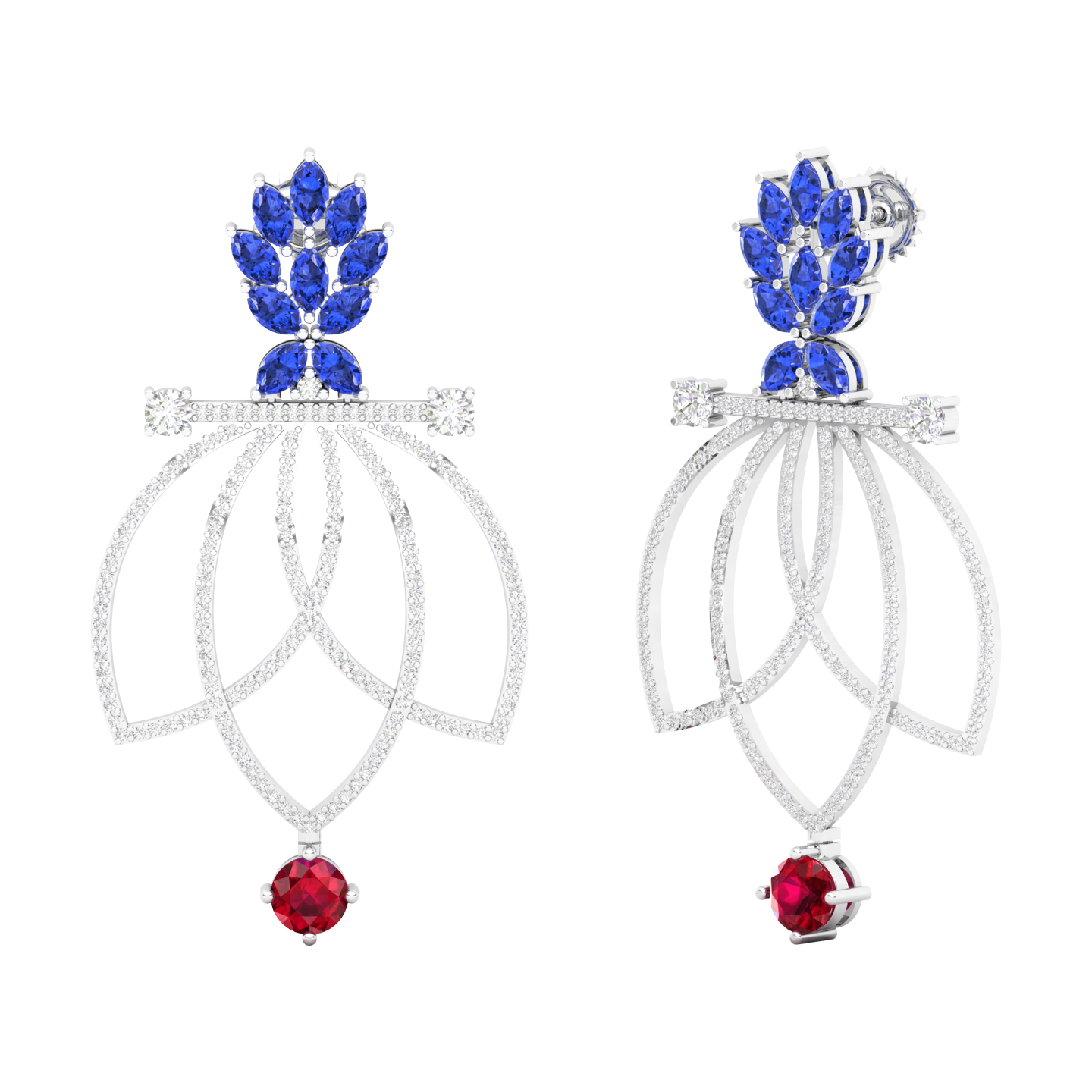Maurya Lois Ruby and Pink Amethyst Chandelier Dangle Earrings with Diamond