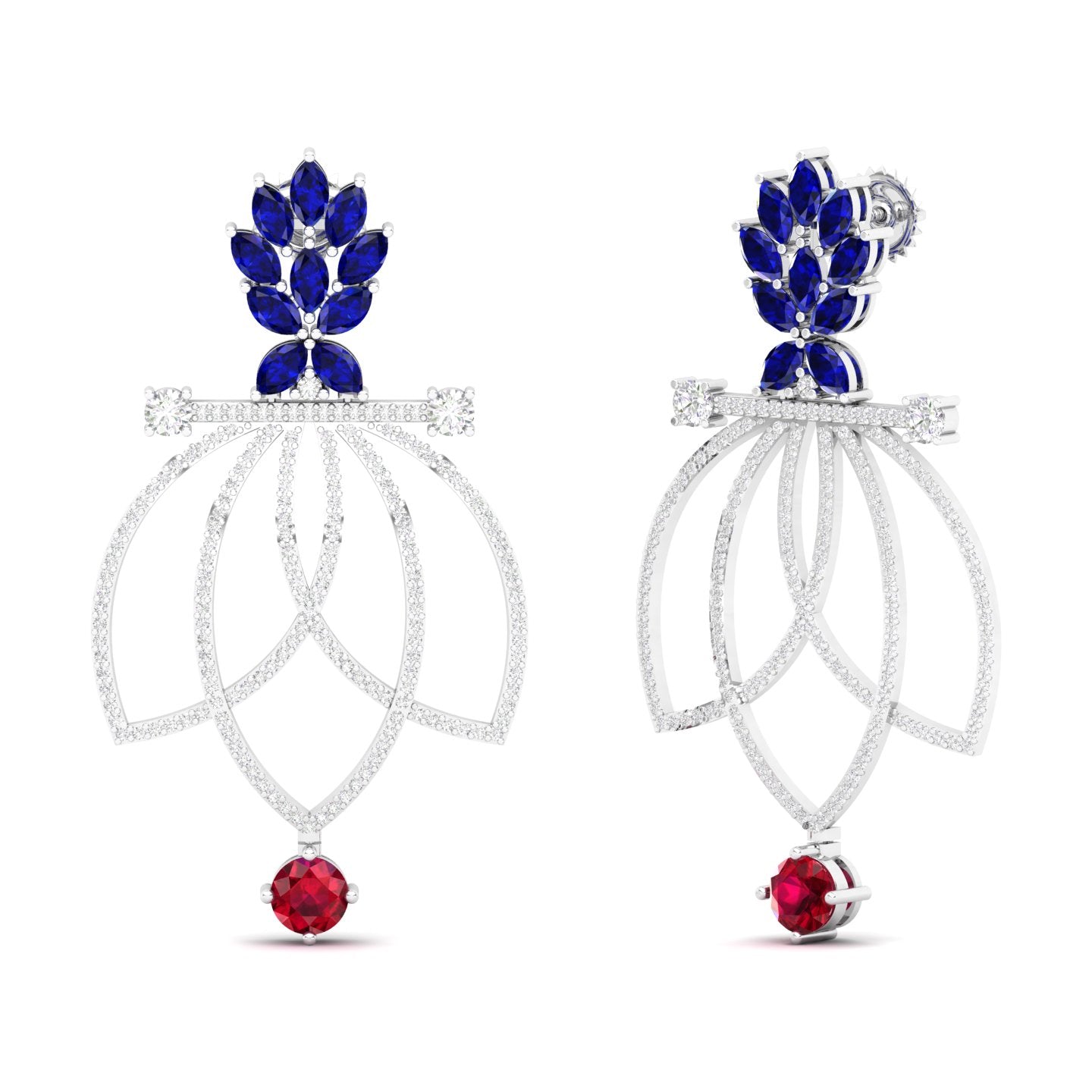 Maurya Lois Ruby and Pink Amethyst Chandelier Dangle Earrings with Diamond