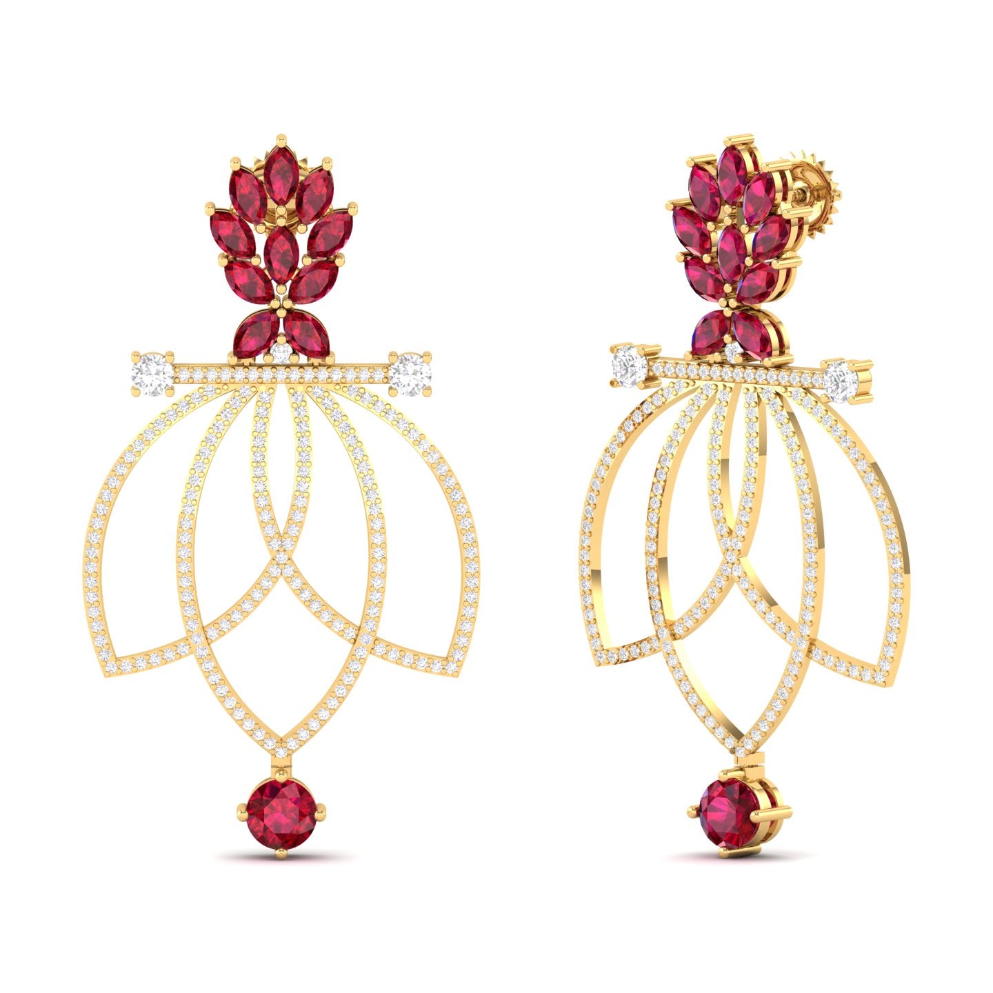 Maurya Lois Ruby and Pink Amethyst Chandelier Dangle Earrings with Diamond