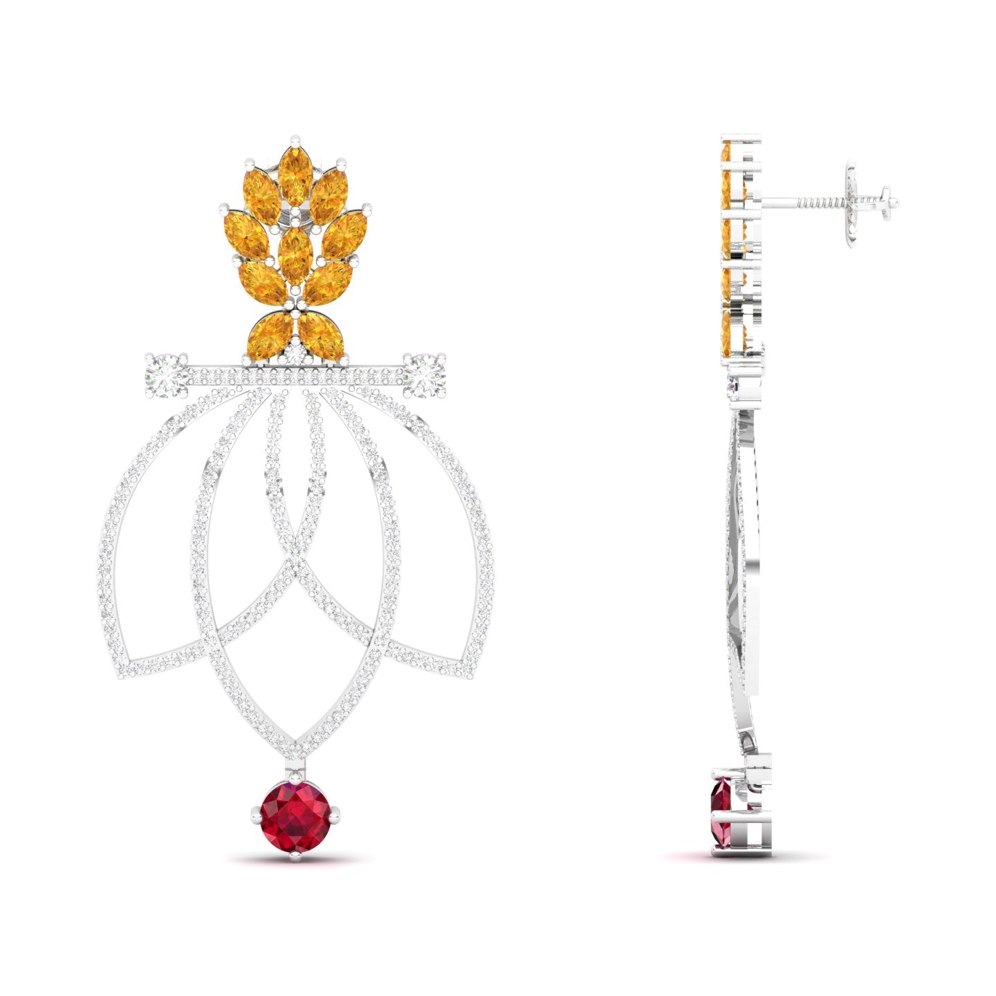 Maurya Lois Ruby and Pink Amethyst Chandelier Dangle Earrings with Diamond