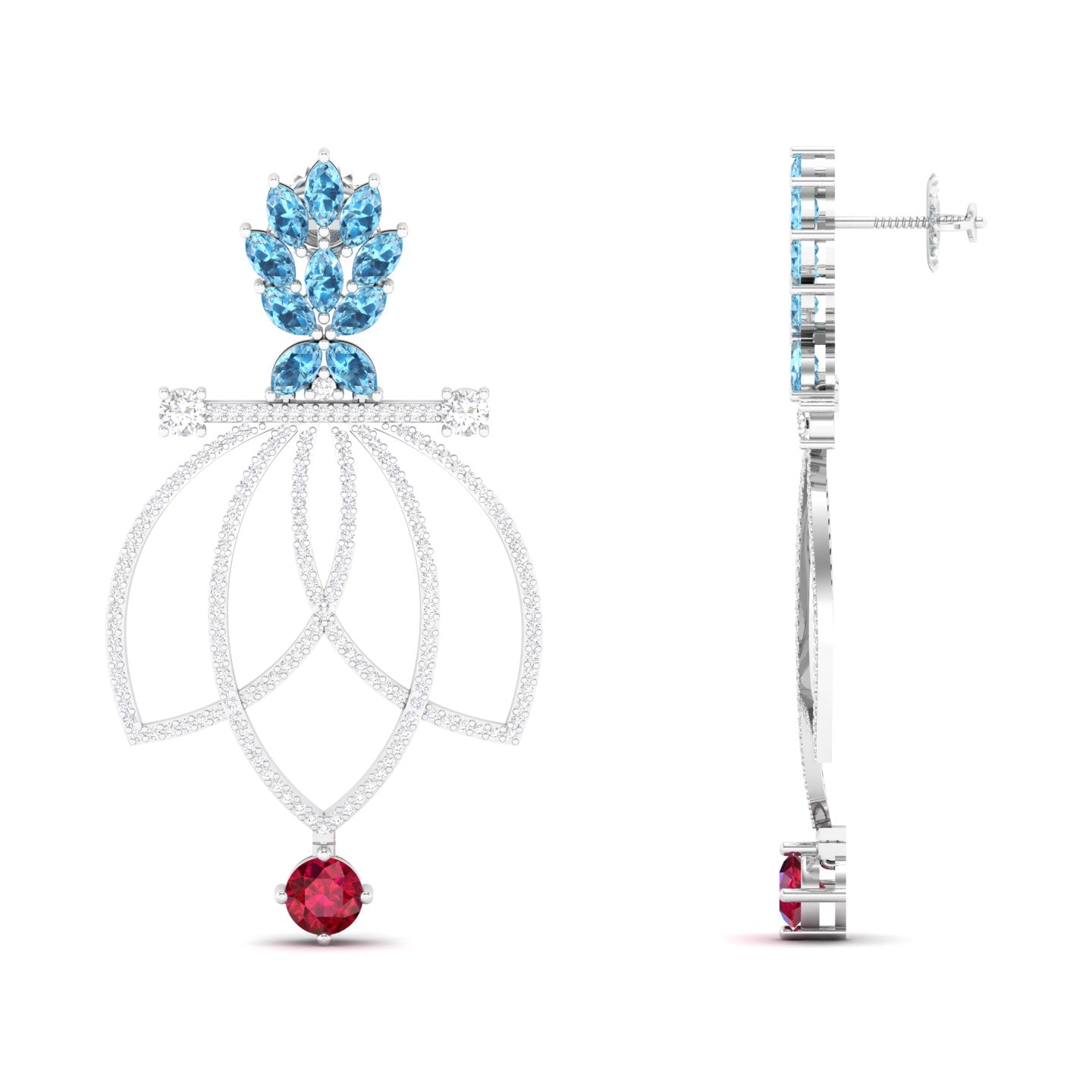 Maurya Lois Ruby and Pink Amethyst Chandelier Dangle Earrings with Diamond