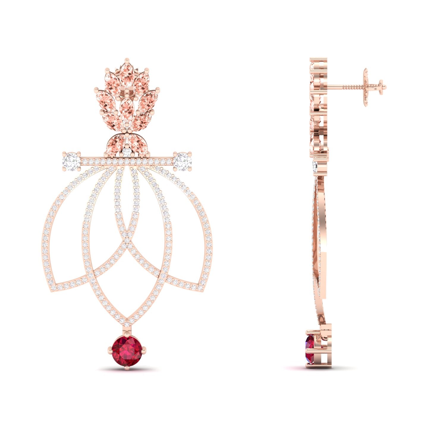 Maurya Lois Ruby and Pink Amethyst Chandelier Dangle Earrings with Diamond