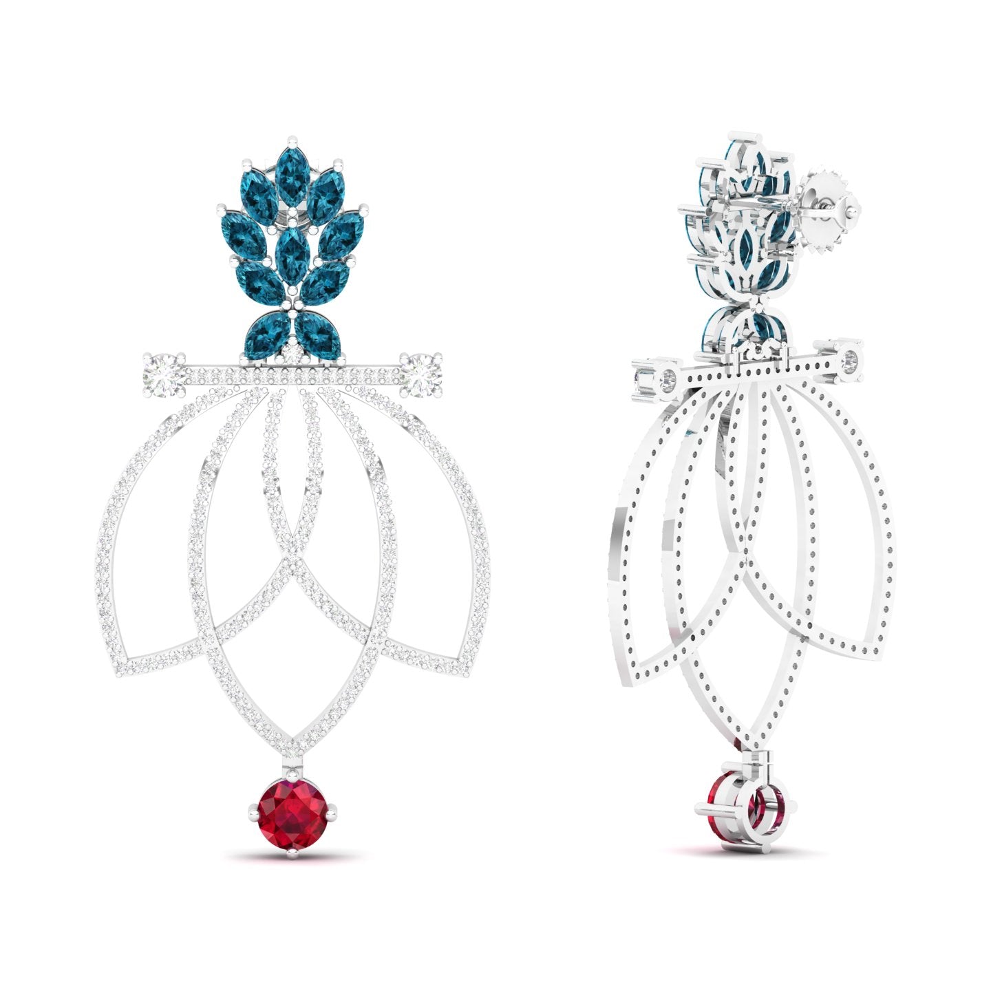 Maurya Lois Ruby and Pink Amethyst Chandelier Dangle Earrings with Diamond
