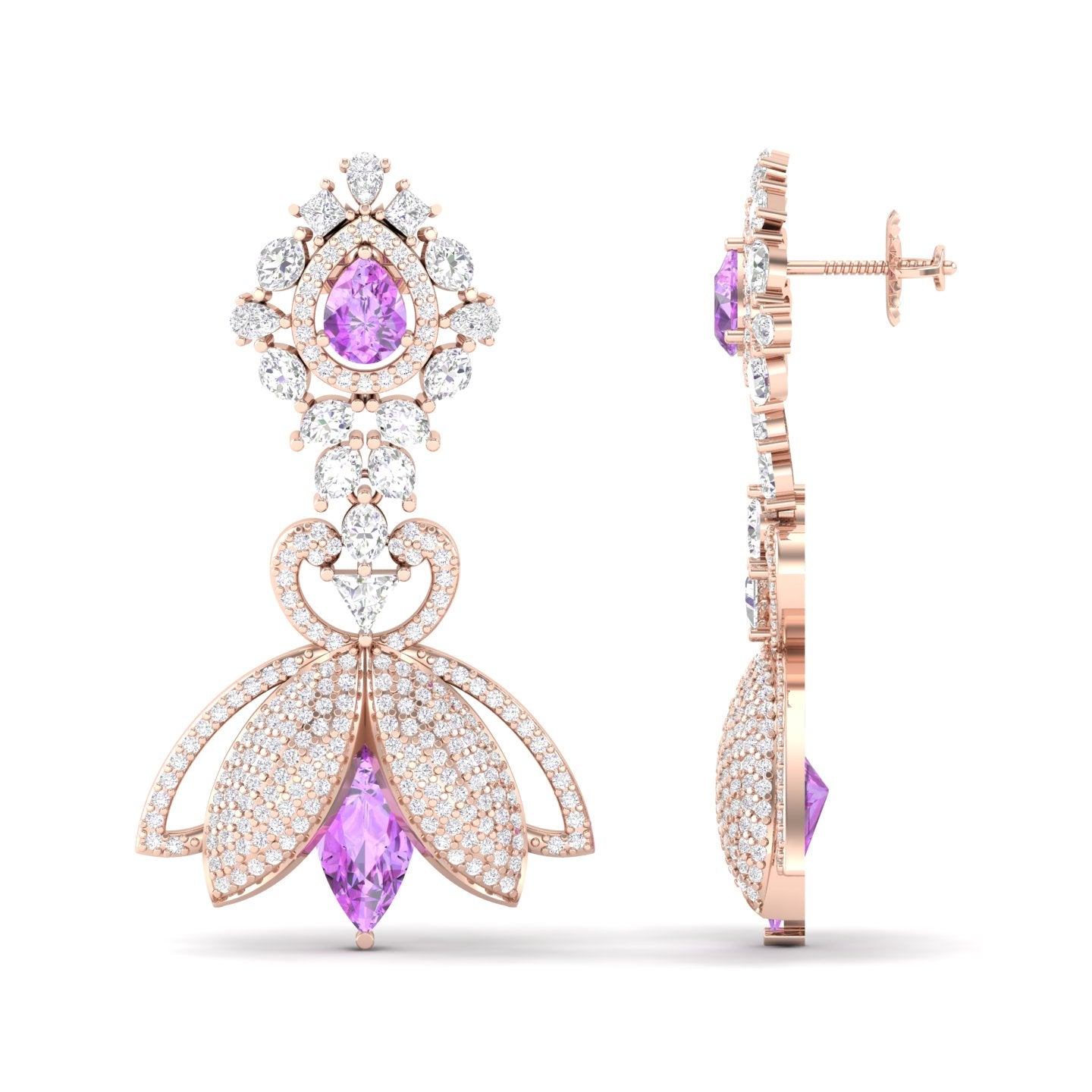 Maurya Herrlich Pink Amethyst Dangle Earrings with Pave Set Diamonds