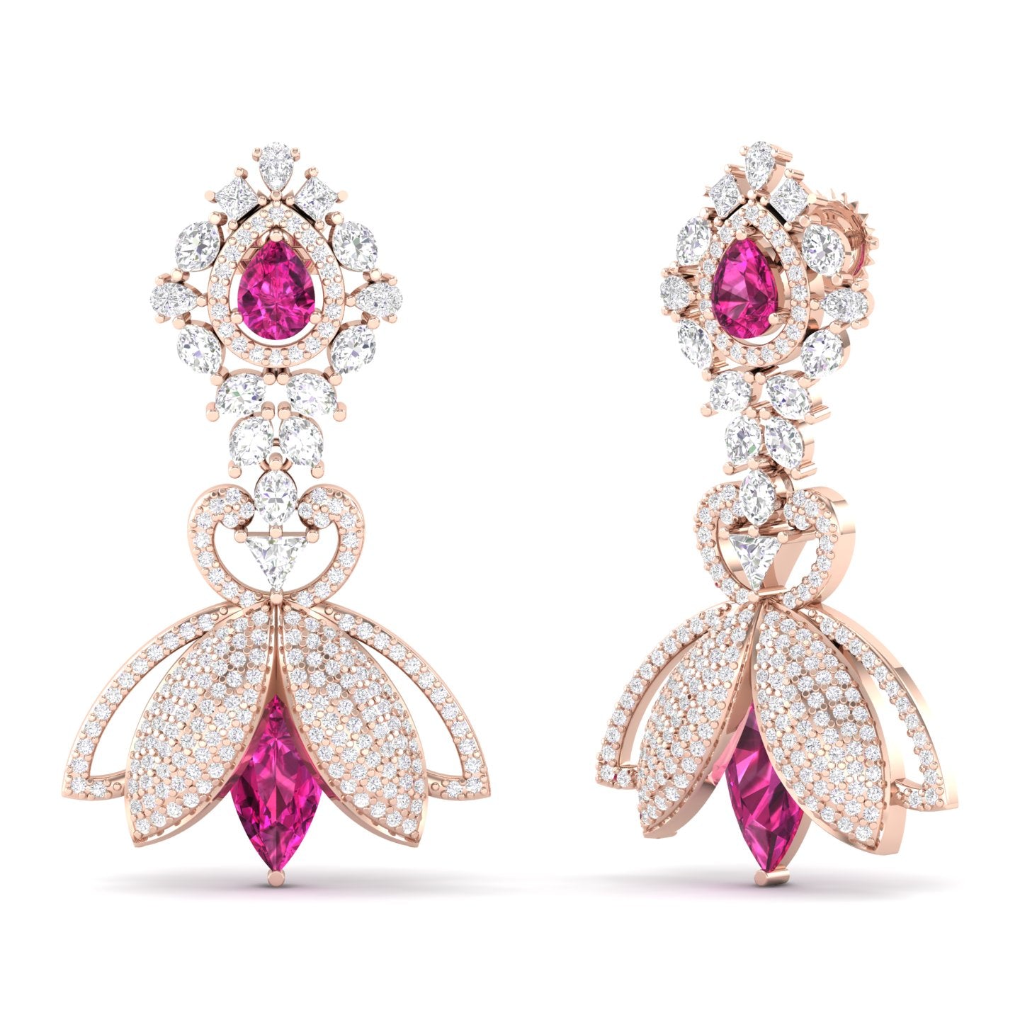 Maurya Herrlich Pink Amethyst Dangle Earrings with Pave Set Diamonds