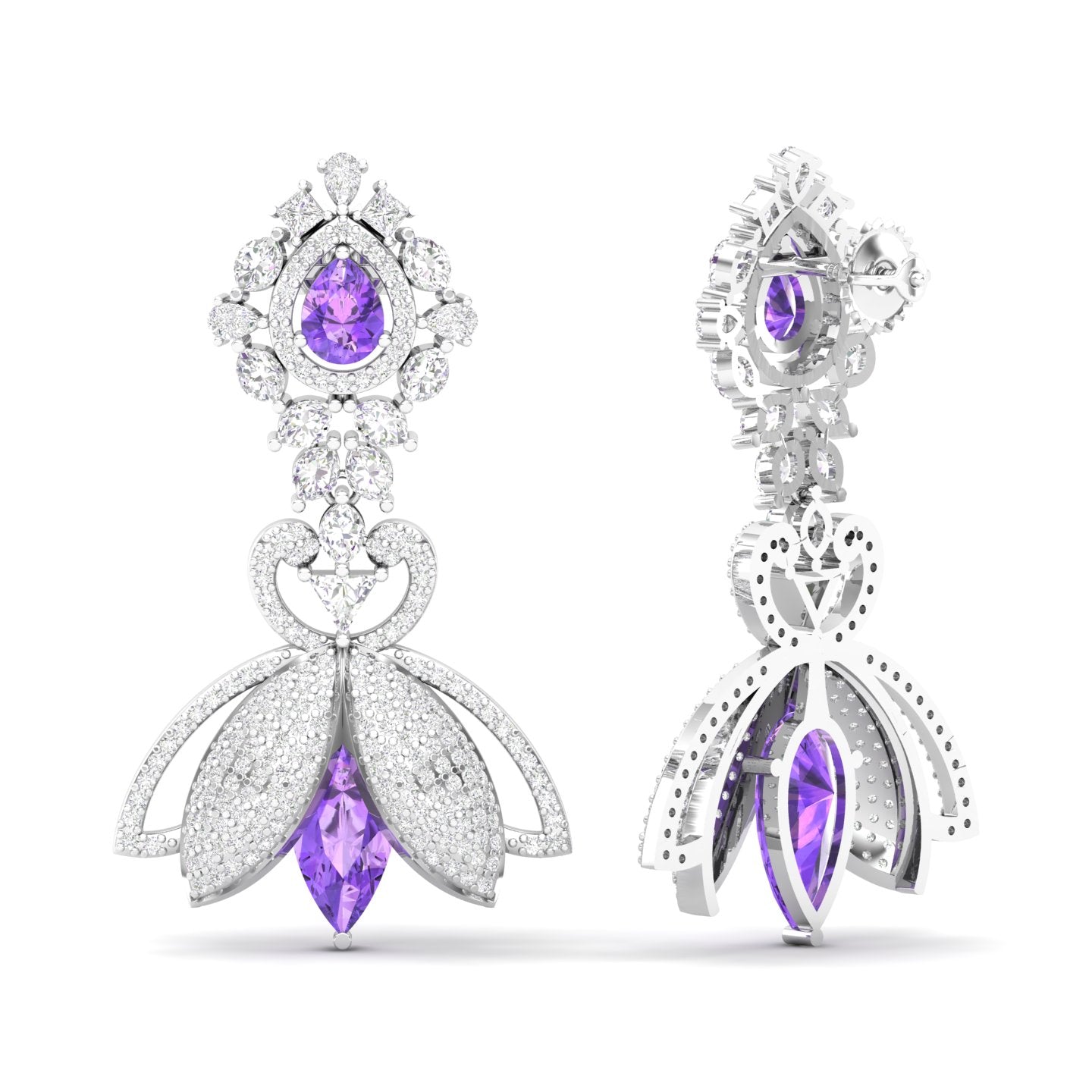 Maurya Herrlich Pink Amethyst Dangle Earrings with Pave Set Diamonds