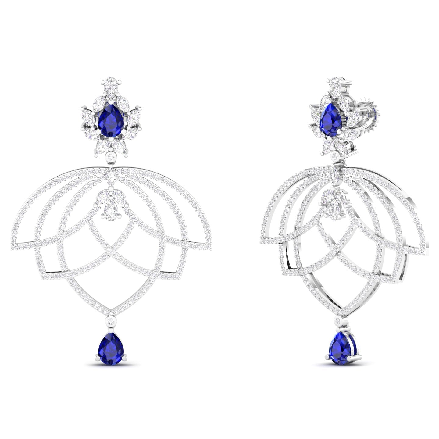 Maurya Peony Ruby Chandelier Drop Earrings with Pave-Set Diamonds