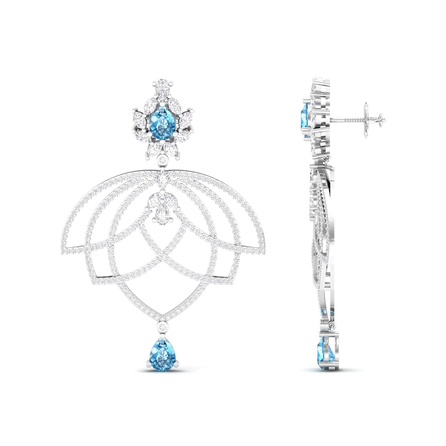 Maurya Peony Ruby Chandelier Drop Earrings with Pave-Set Diamonds