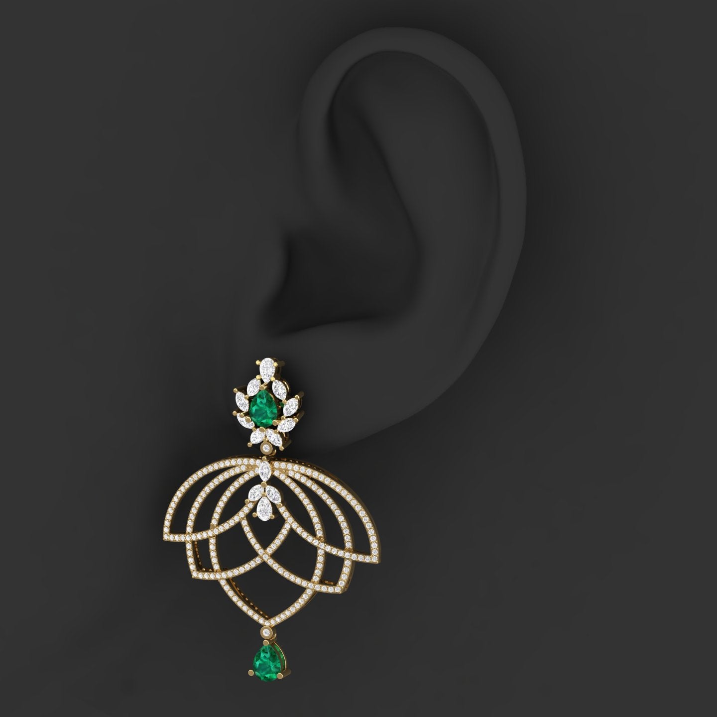 Maurya Peony Ruby Chandelier Drop Earrings with Pave-Set Diamonds