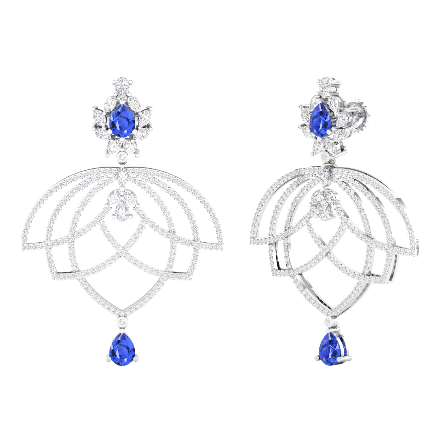 Maurya Peony Ruby Chandelier Drop Earrings with Pave-Set Diamonds
