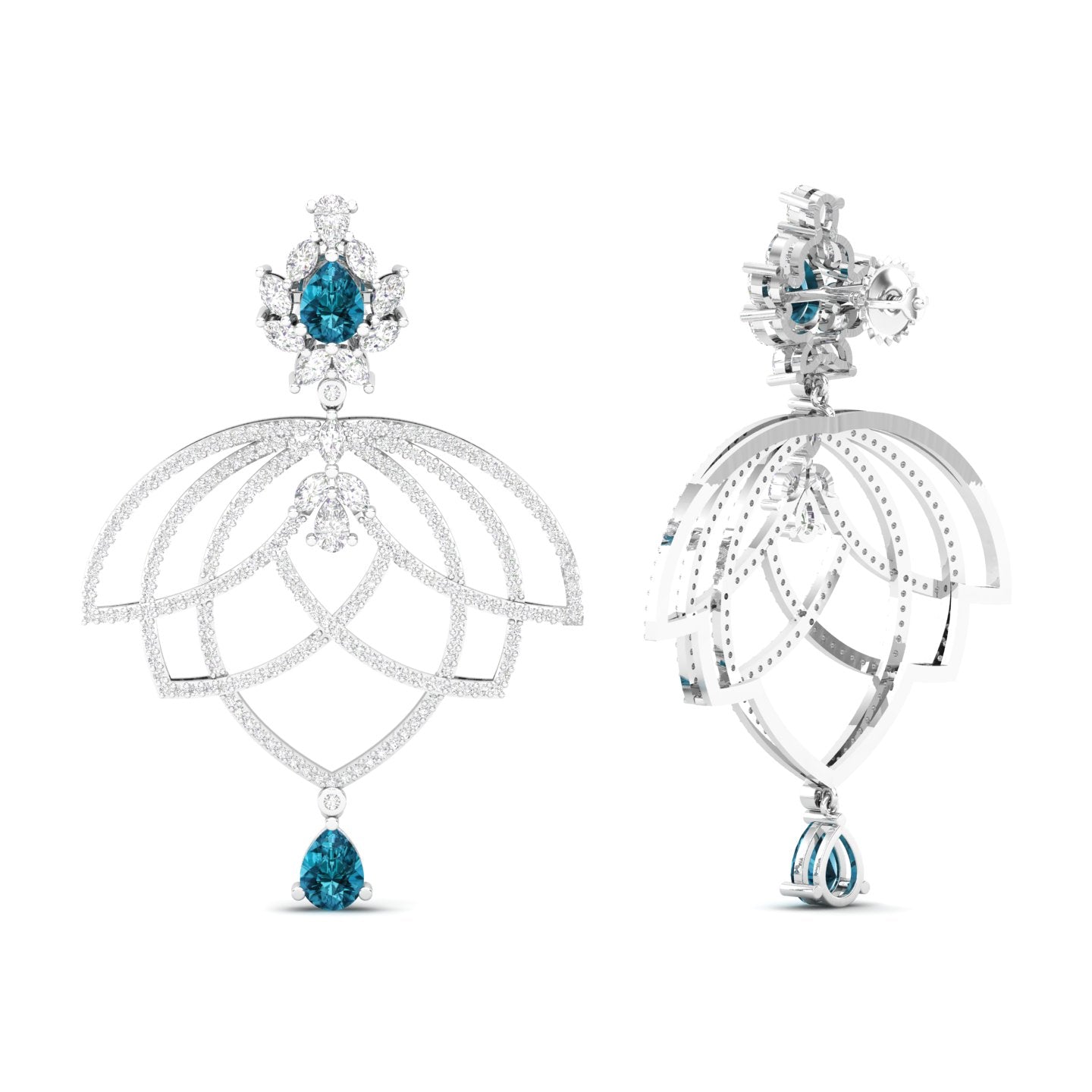 Maurya Peony Ruby Chandelier Drop Earrings with Pave-Set Diamonds
