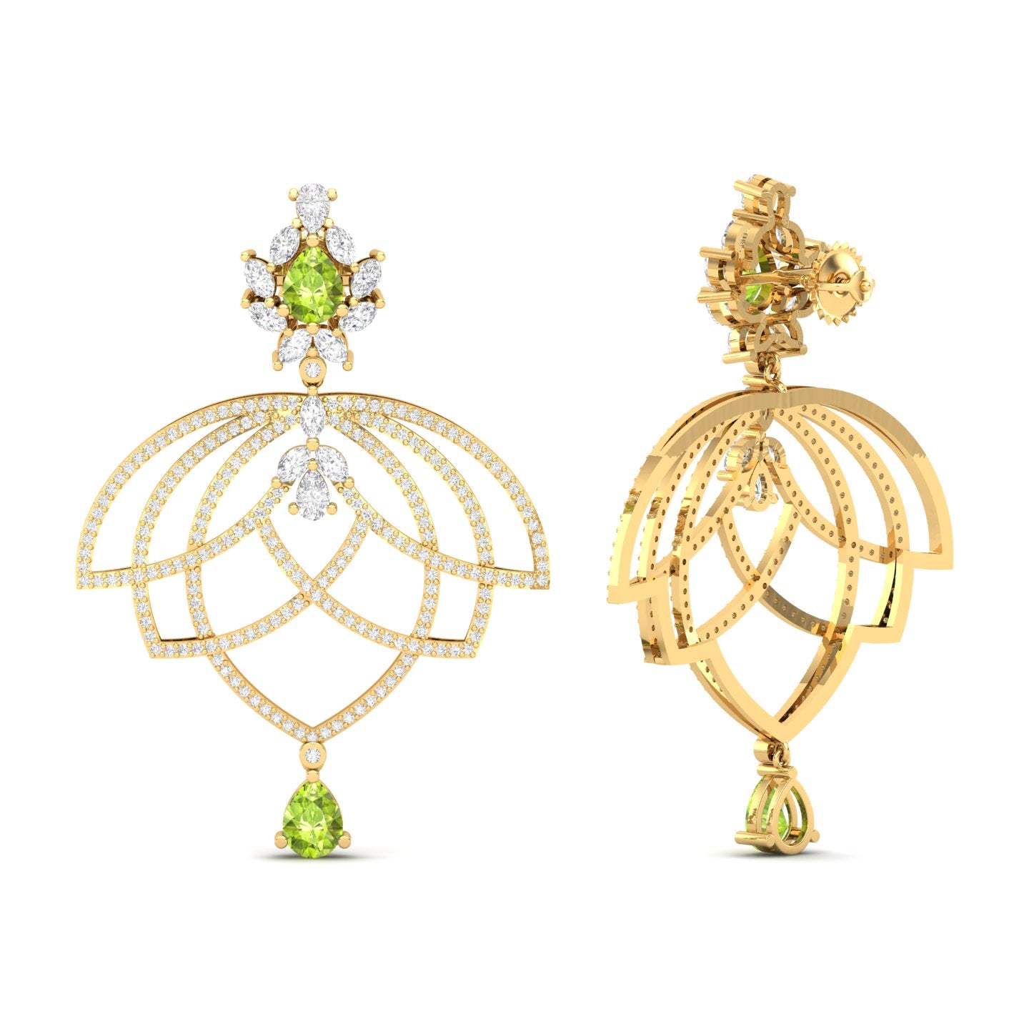 Maurya Peony Ruby Chandelier Drop Earrings with Pave-Set Diamonds