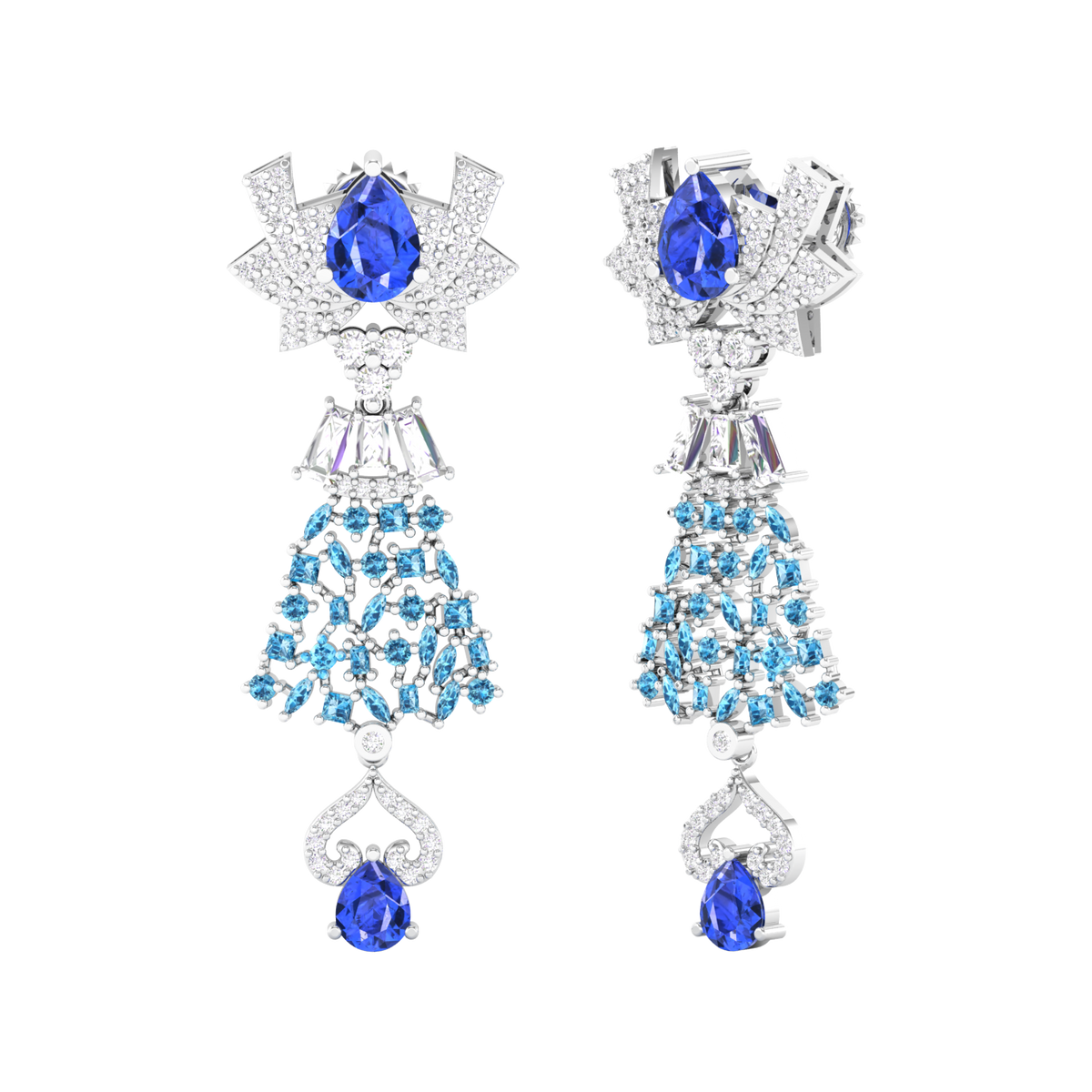 Maurya London Blue Topaz Hoist Drop Earrings with Diamonds
