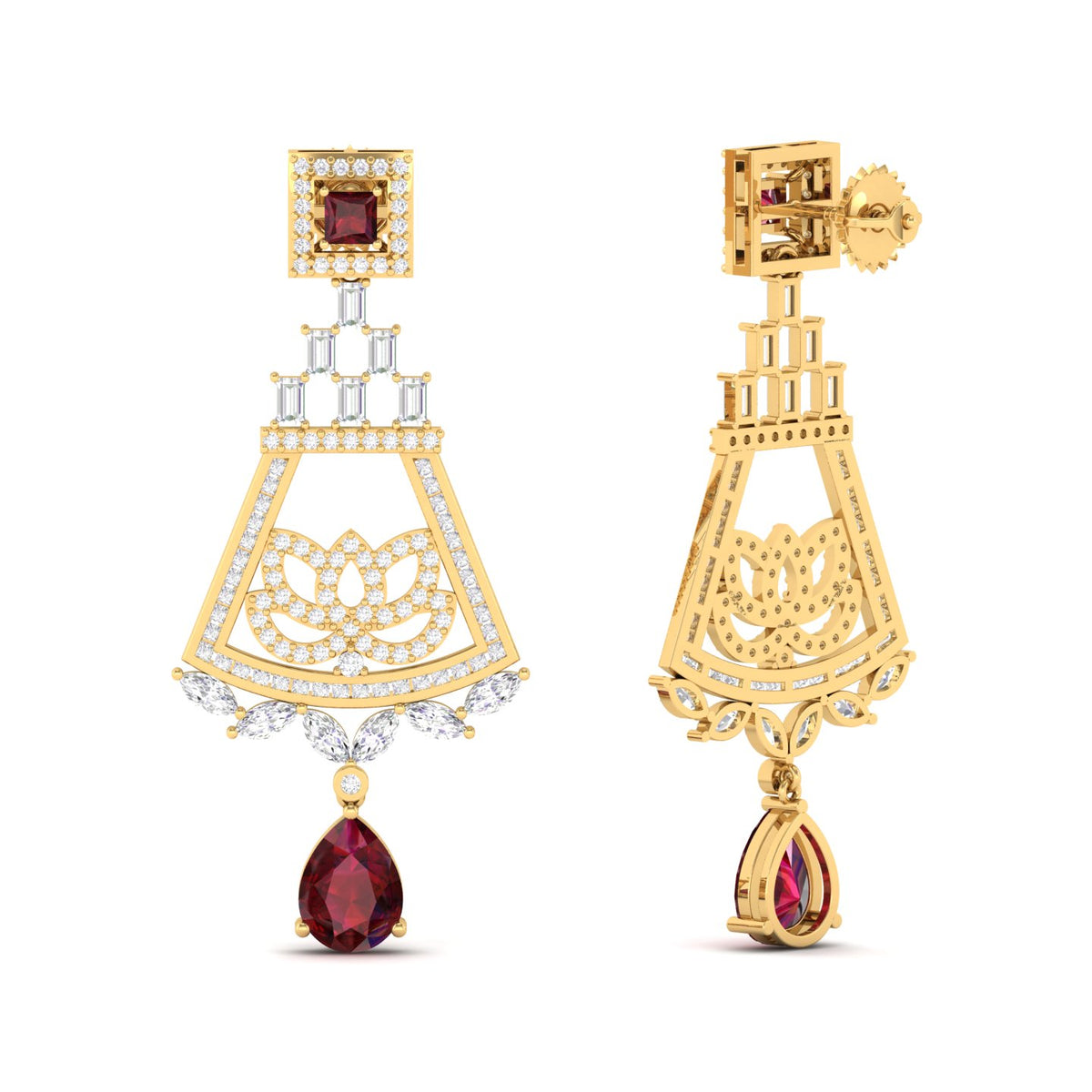 Maurya Trug Drop Earrings with Emeralds and Fancy Cut Diamonds