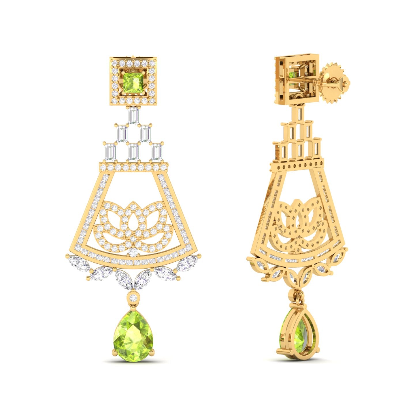 Maurya Trug Drop Earrings with Emeralds and Fancy Cut Diamonds