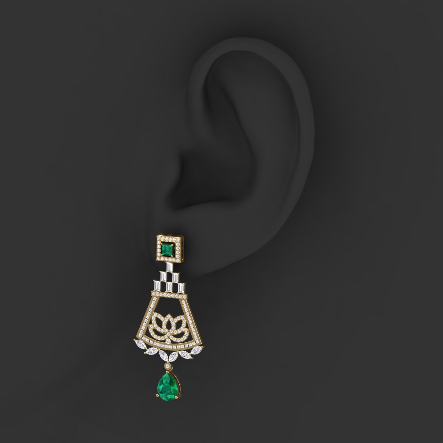 Maurya Trug Drop Earrings with Emeralds and Fancy Cut Diamonds